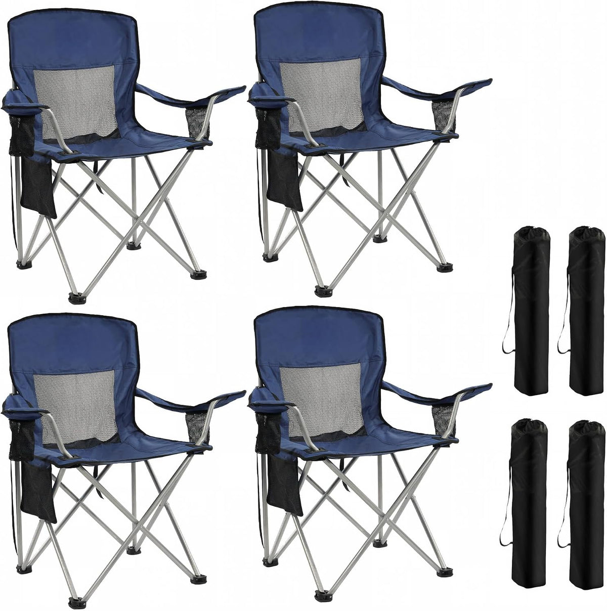 HULKFIT 4 Pack Folding Camping Chair – Heavy Duty Portable Outdoor Beach Chair for Adults with Breathable Mesh Back, Cup Holder & Carry Bag – Ideal for Backyard, Tailgating, Hiking & Travel,Navy Blue