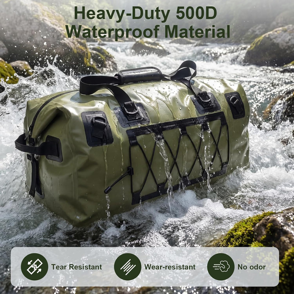 Waterproof Duffel Bag, 70L Large Roll Top Motorcycle Dry Backpack