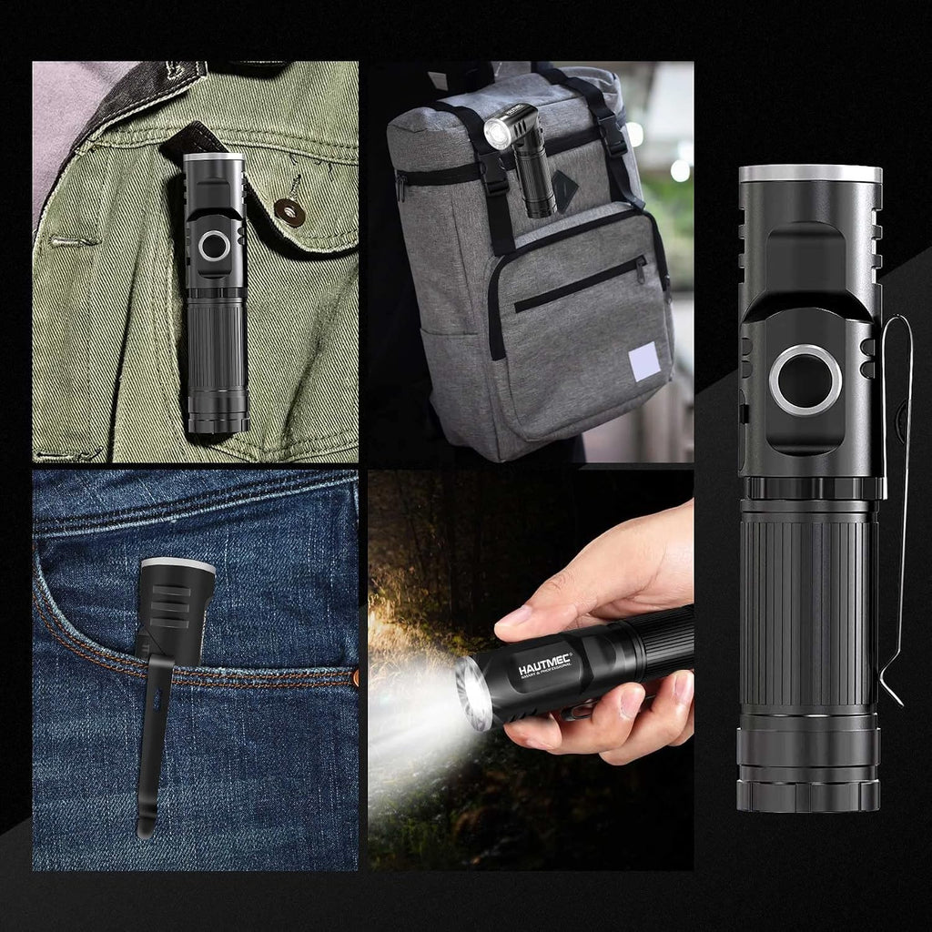 HAUTMEC Rechargeable LED Flashlights 500 High Lumens Super Bright Magnetic Flashlight Waterproof Mini Flashlight 3 Modes Handheld Small Flashlights Powerful for Camping, Outdoor, Hiking(4 Pack)