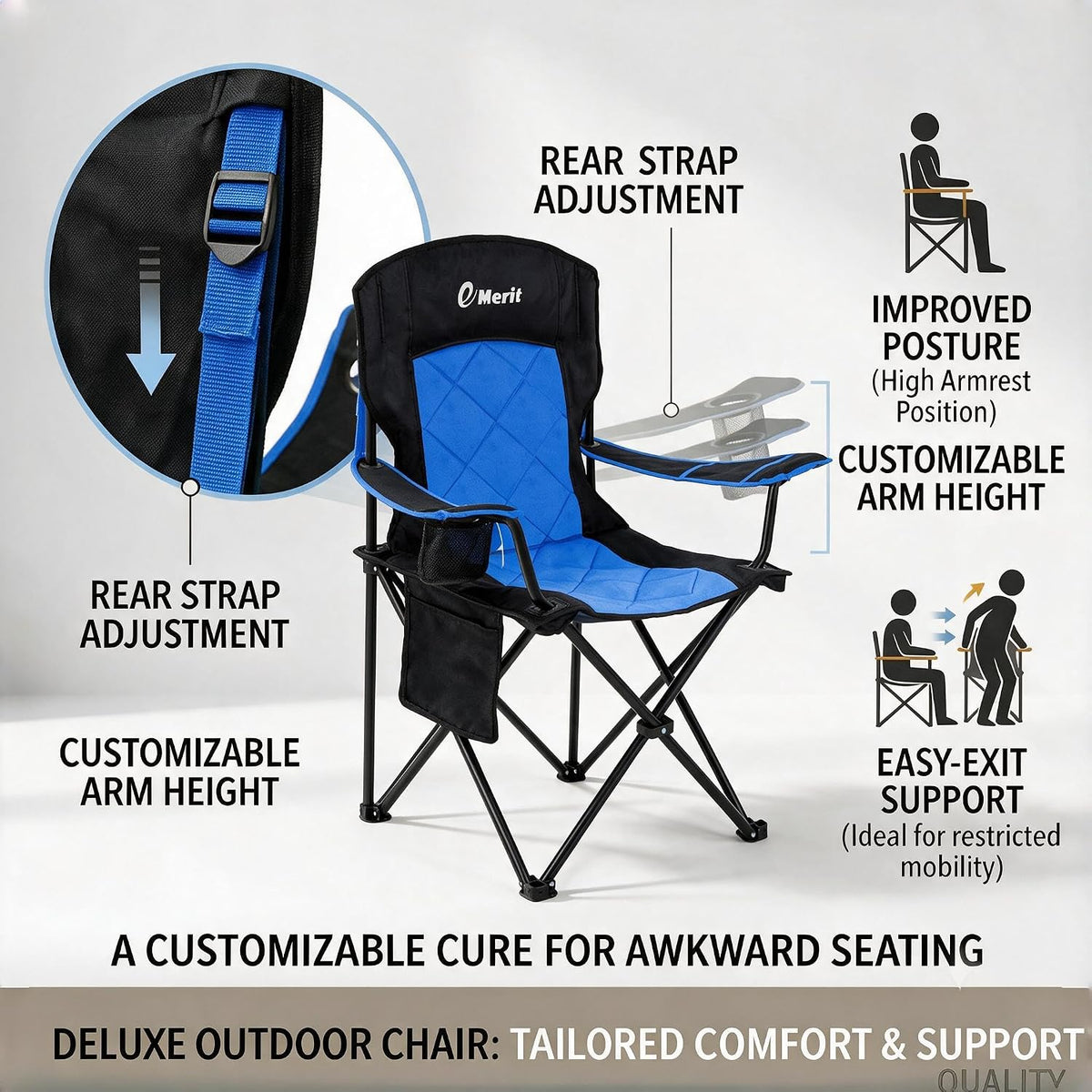EMERIT 2-Pack Folding Camping Chair, Diamond-Quilted & Adjustable Armrest