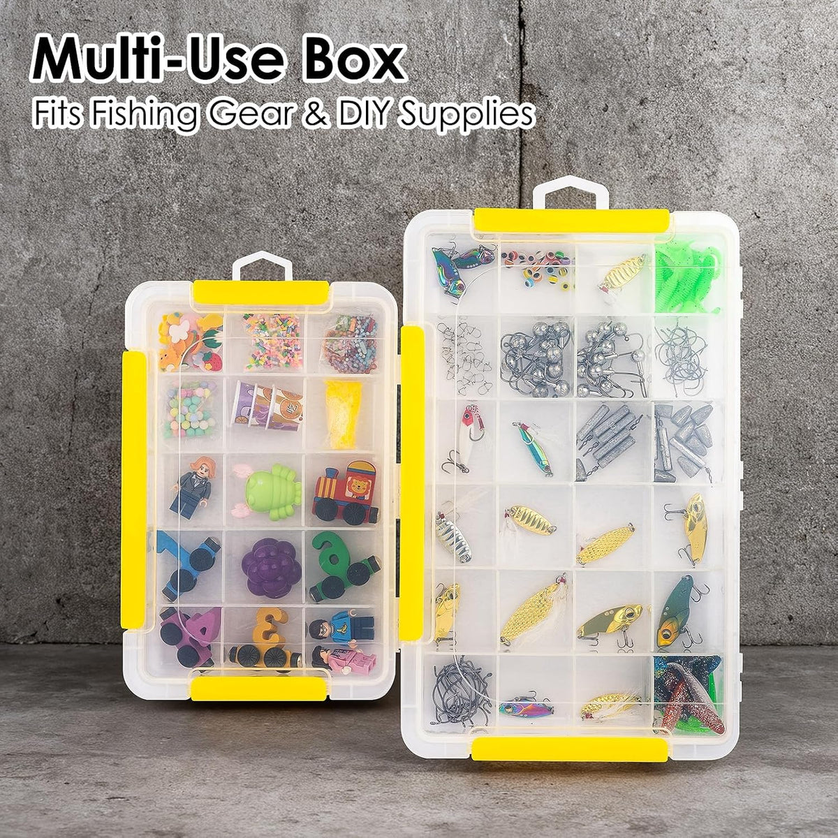 DOWELL Tackle Boxes, Plastic Tackle Storage Box Set, 4 Assorted Sizes with Removable Dividers, Fishing Tackle & Parts Organizer (4 Packs Trays)