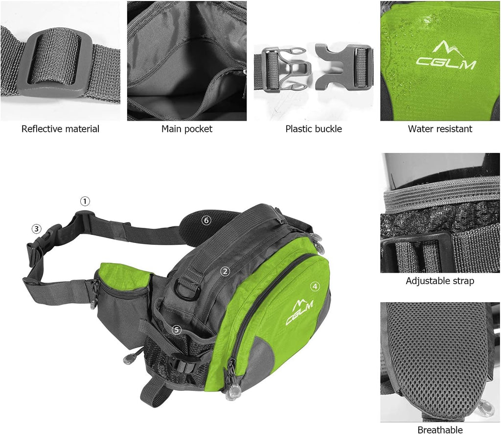 Hiking Fanny Pack Waist Bag with Water Bottle Holder for Men Women Outdoors Walking Running Lumbar Pack Fit iPhone iPod Samsung Phones (Green0005)