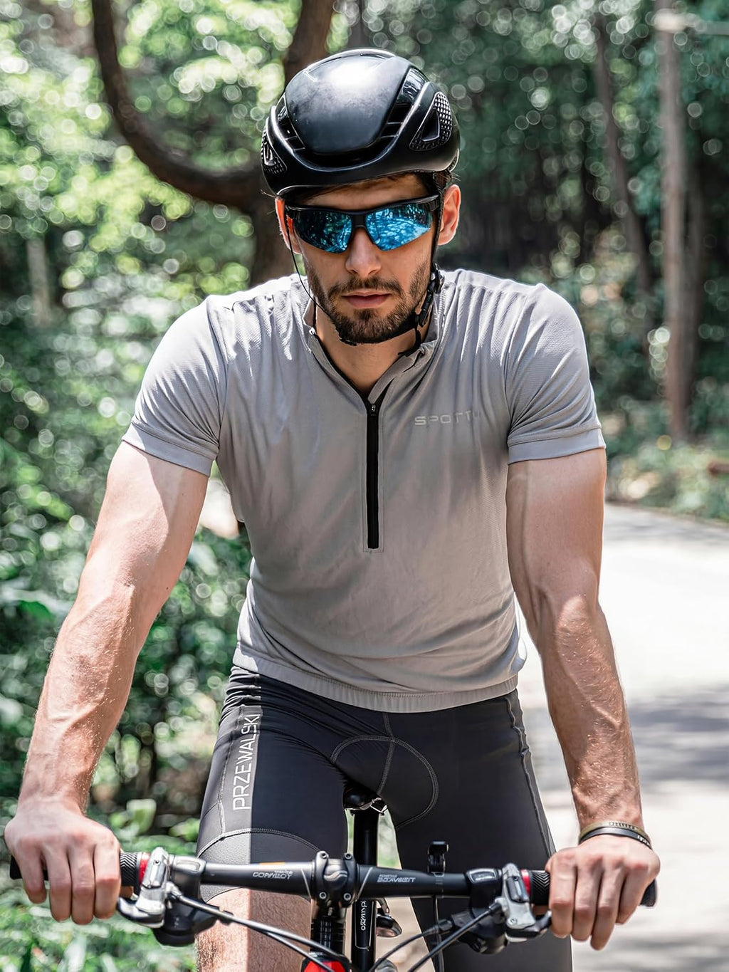 Spotti Men's Cycling Jersey Short Sleeve Half-Zip Bike Shirt, 4 Pockets