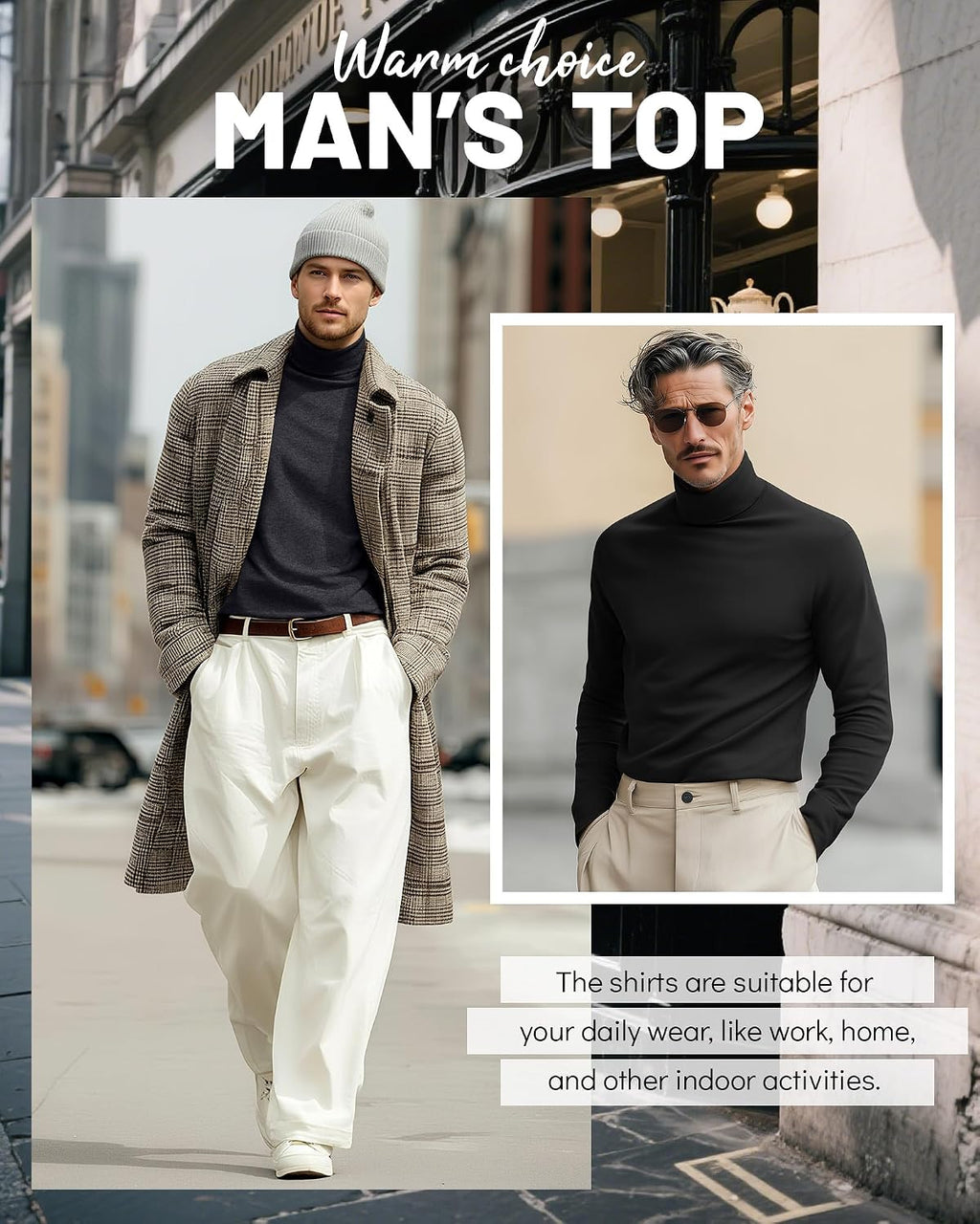 Ficerd 3 Pack Men's Big and Tall Turtleneck Shirts