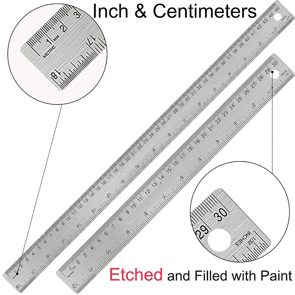 Metal Ruler with Cork Backing, 12 Inch & 18 Inch, Non-Slip Straight Edge