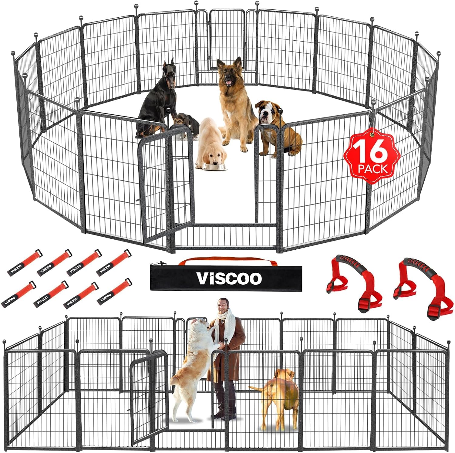VISCOO Dog Playpen Outdoor, 16 Panels 40" High Metal Dog Fence with Gate