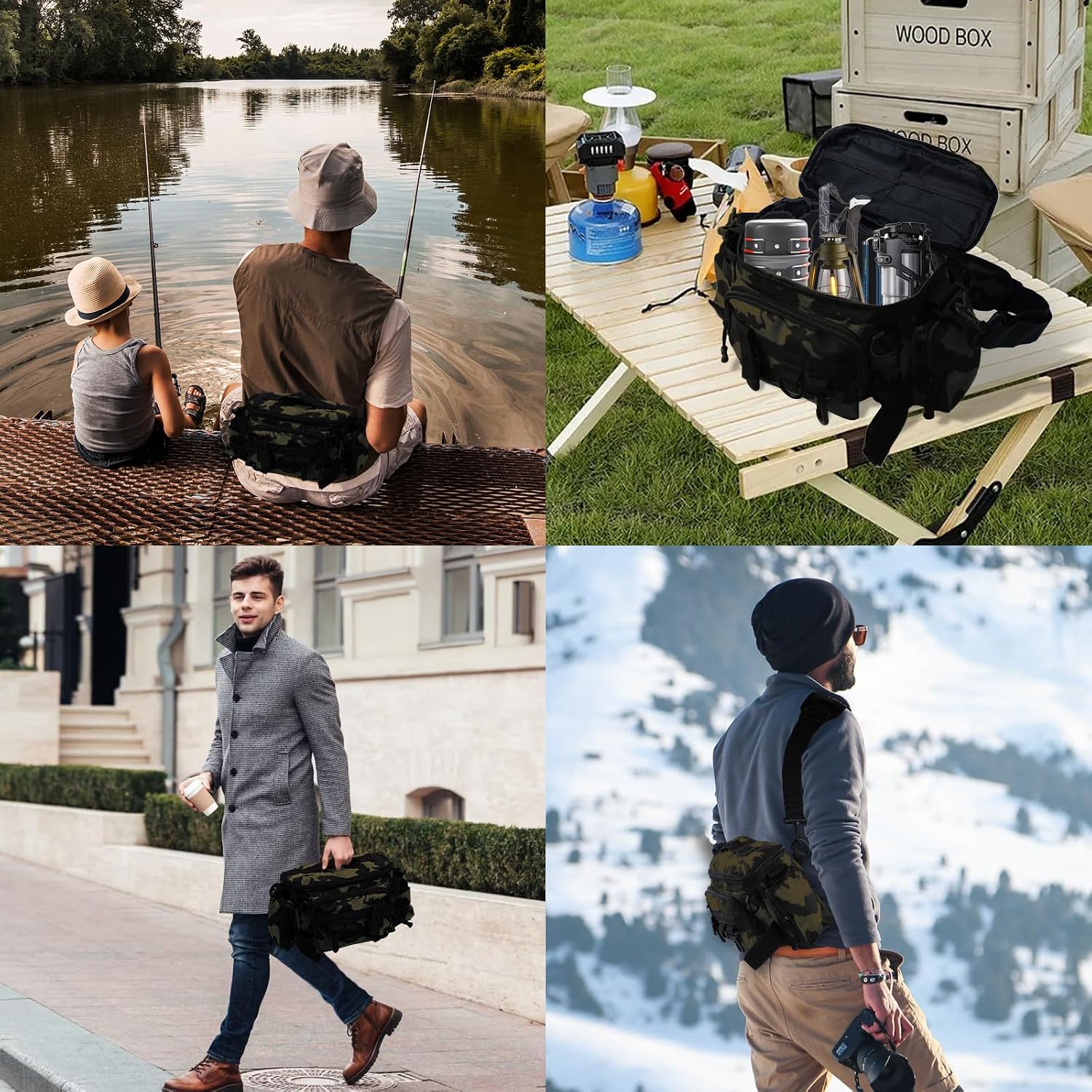 Fishing Waist Bag with Adjustable Belt/Shoulder Strap, Waterproof Tackle Storage Bag, Fishing Fanny Pack for Men, Shoulder Bag, Lures Organizer Pouch, Travel Pack for Running Hiking Outdoor