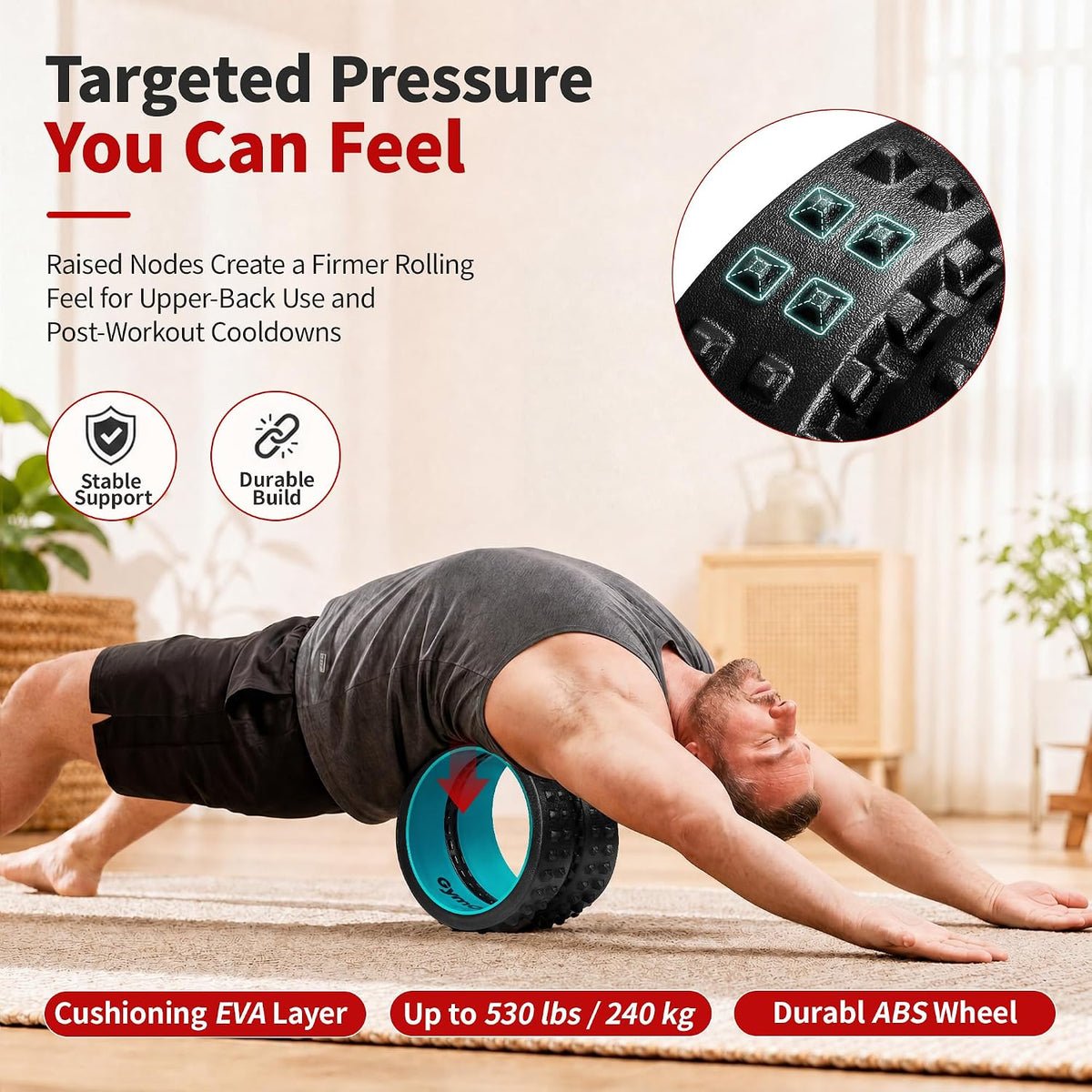 GymCope 10in Back Roller, Foam Roller for Exercise, Spine-Safe Groove