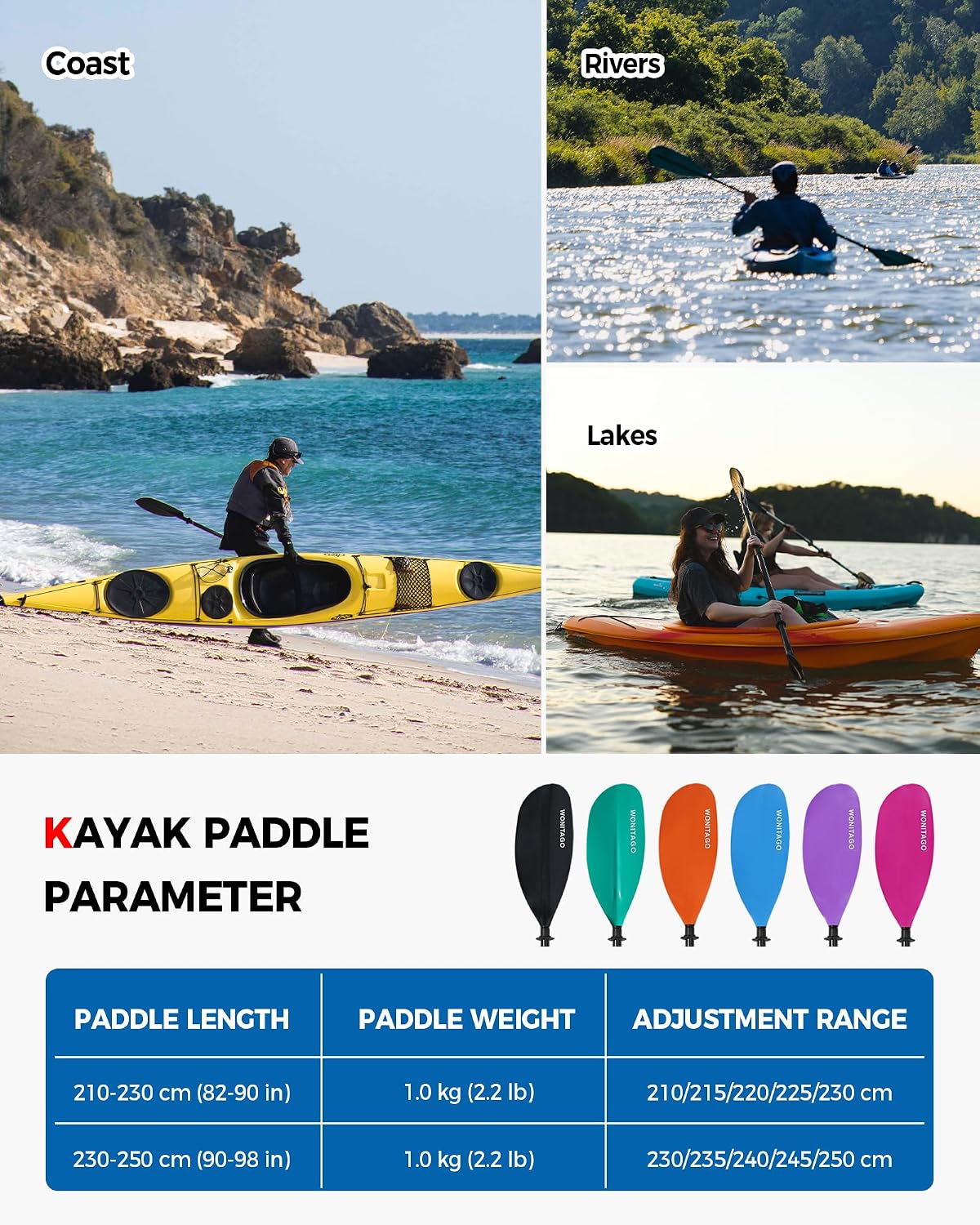 Adjustable Kayak Paddle with Carbon Fiber Shaft and Nylon Blade