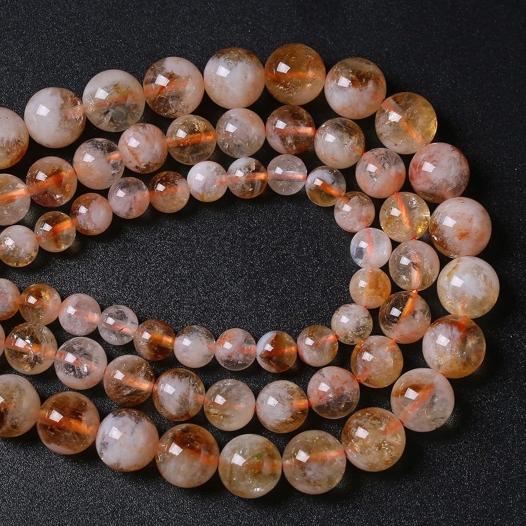 10MM 38PCS Natural Stone Citrine A Grade Quartz Crystal Loose Beads for Jewelry Making DIY Bracelet Necklace 1 Strand 15’’
