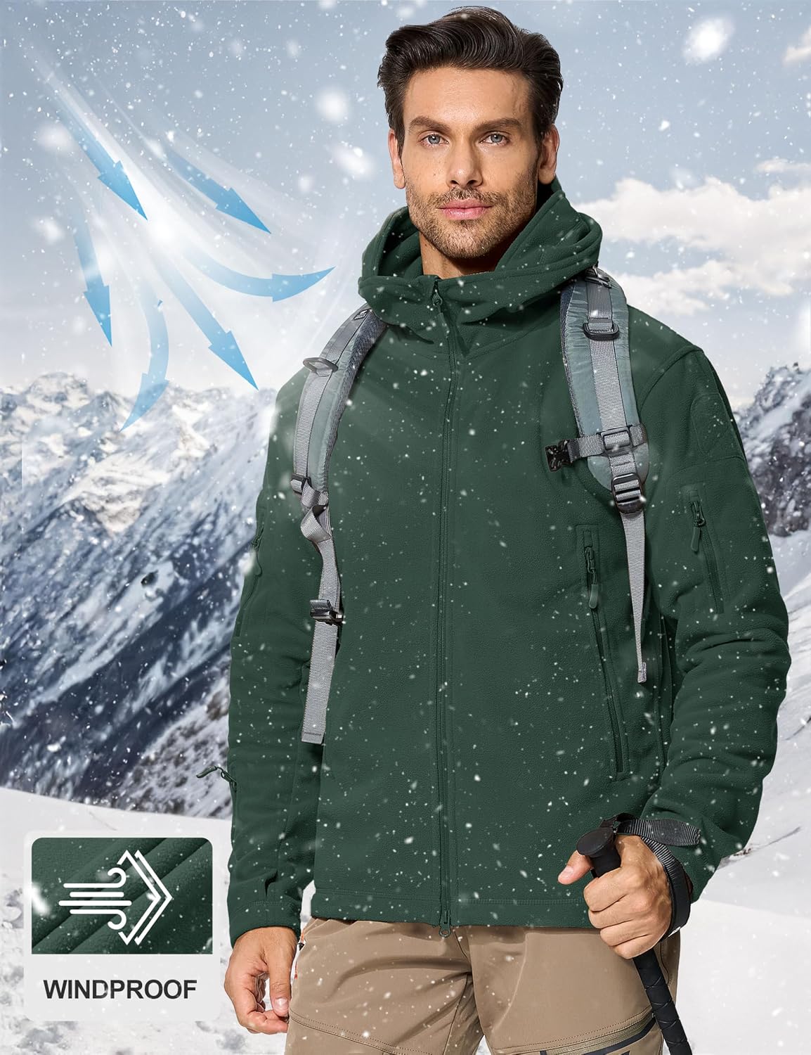 CRYSULLY Men's Military Tactical Sport Warm Fleece Hooded Outdoor Adventure Jacket Coats