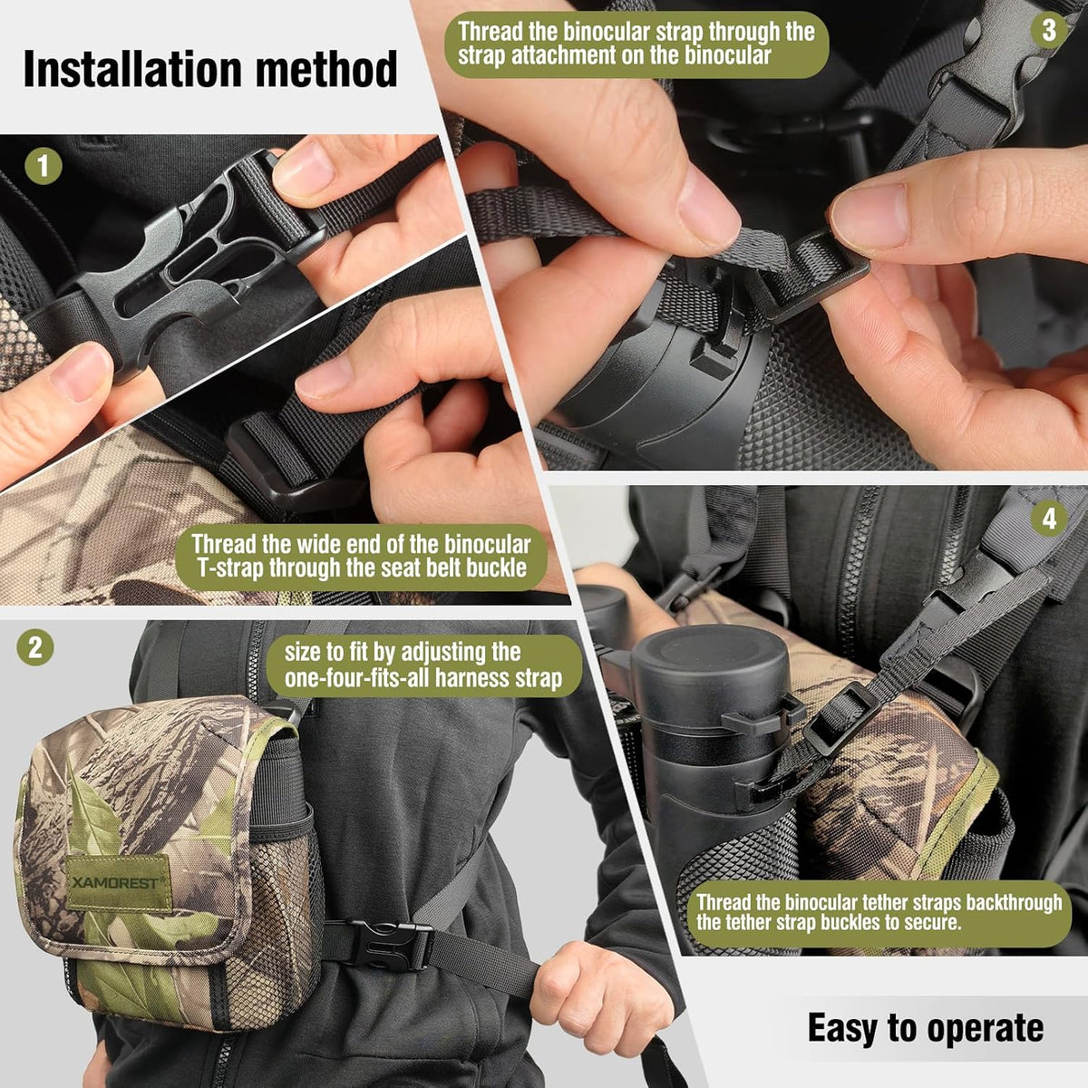 Universal Binocular Case, Binocular Harness for Hunting Case with Adjustable Shoulder Straps 2 Mesh Pockets for Hiking, Hunting, Backpacking, Outdoor Travel