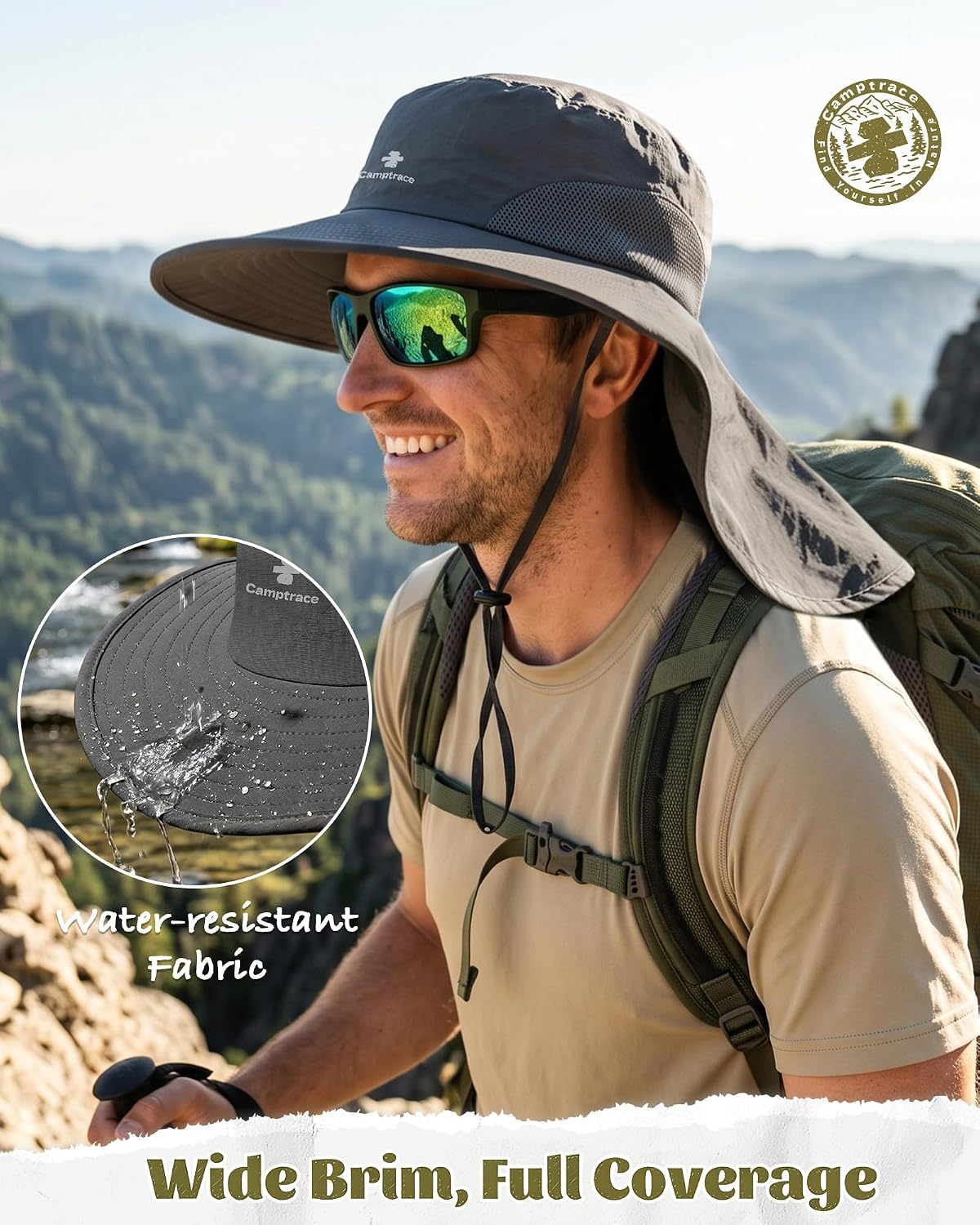 Camptrace Sun Hats for Women Men with Neck Flap UV Protection Wide Shade