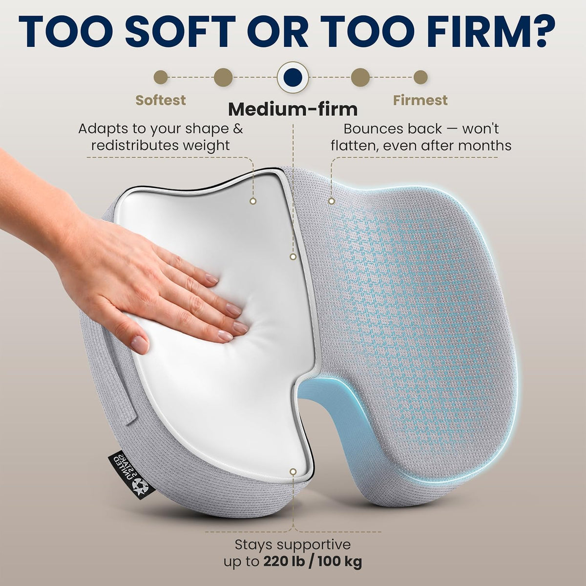 5 STARS UNITED Seat Cushion - Memory Foam Chair Cushion for Tailbone Pain Relief - Ergonomic Support for Coccyx, Sciatica & Butt - Office, Desk & Gaming Chair, Car Seat, Wheelchair, Airplane, L Gray