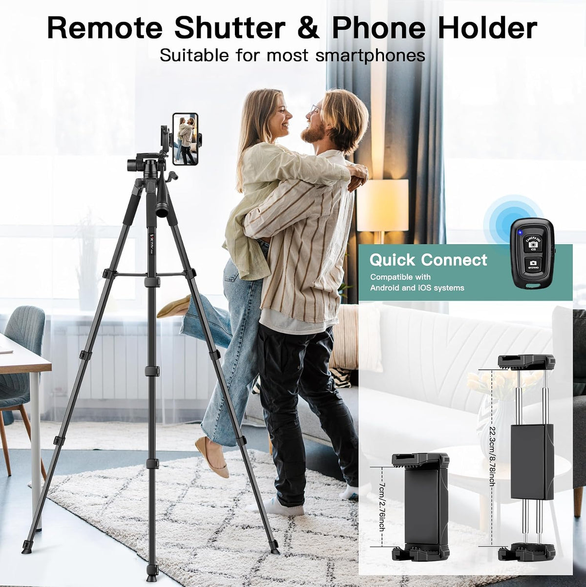VICTIV Camera Tripod, 68" Phone Tripod for Tablet iPad iPhone with Remote