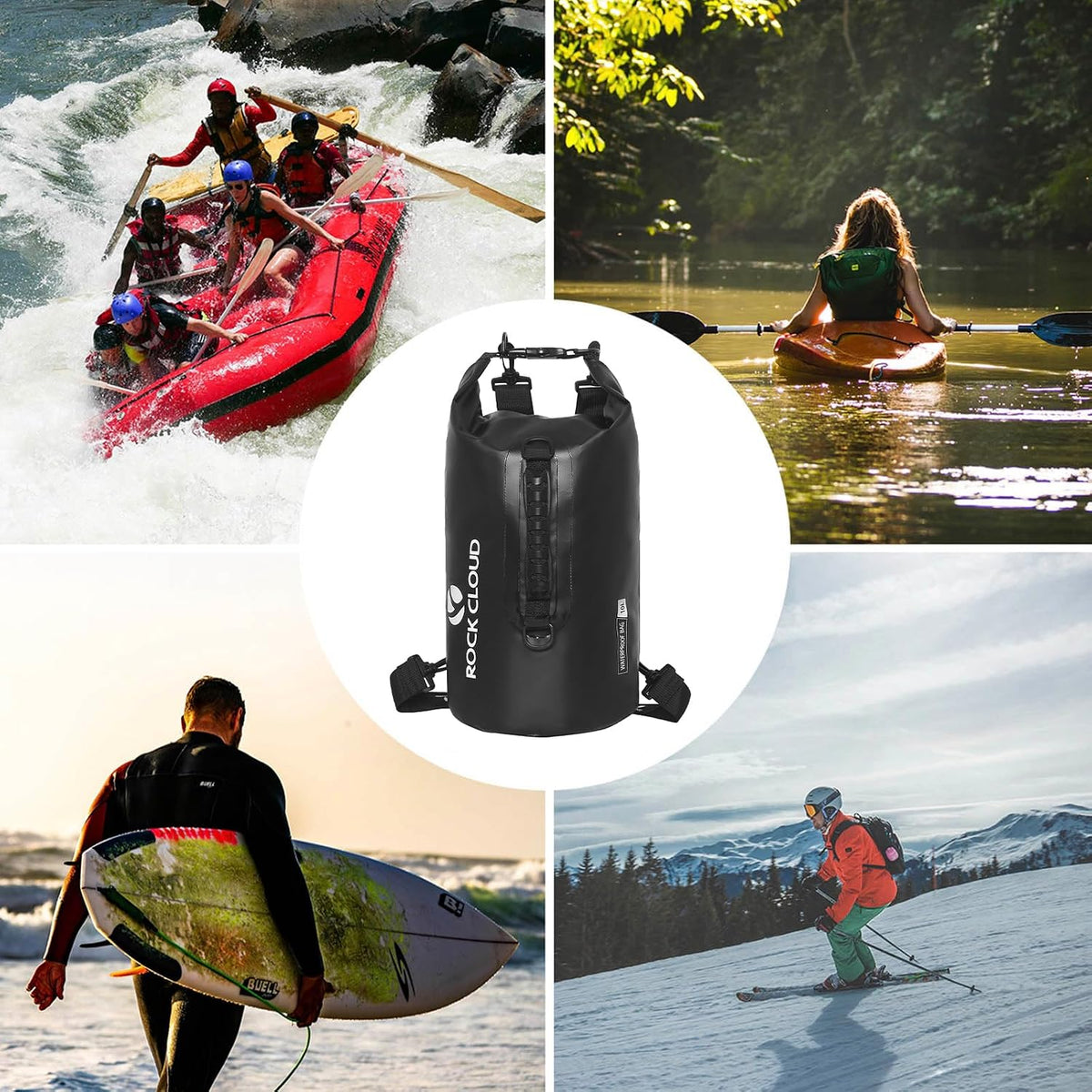 ROCK CLOUD Dry Bag Waterproof 10L Dry Sack for Kayaking Rafting Boating Beach Surfing Swimming Canoe Camping Hiking Fishing Ski