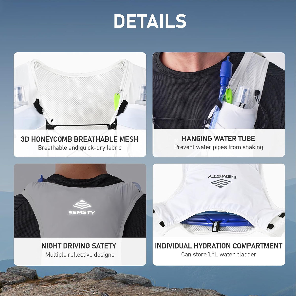 Running Hydration Vest 5L, Running Backpack with 2x500ml Soft Flask