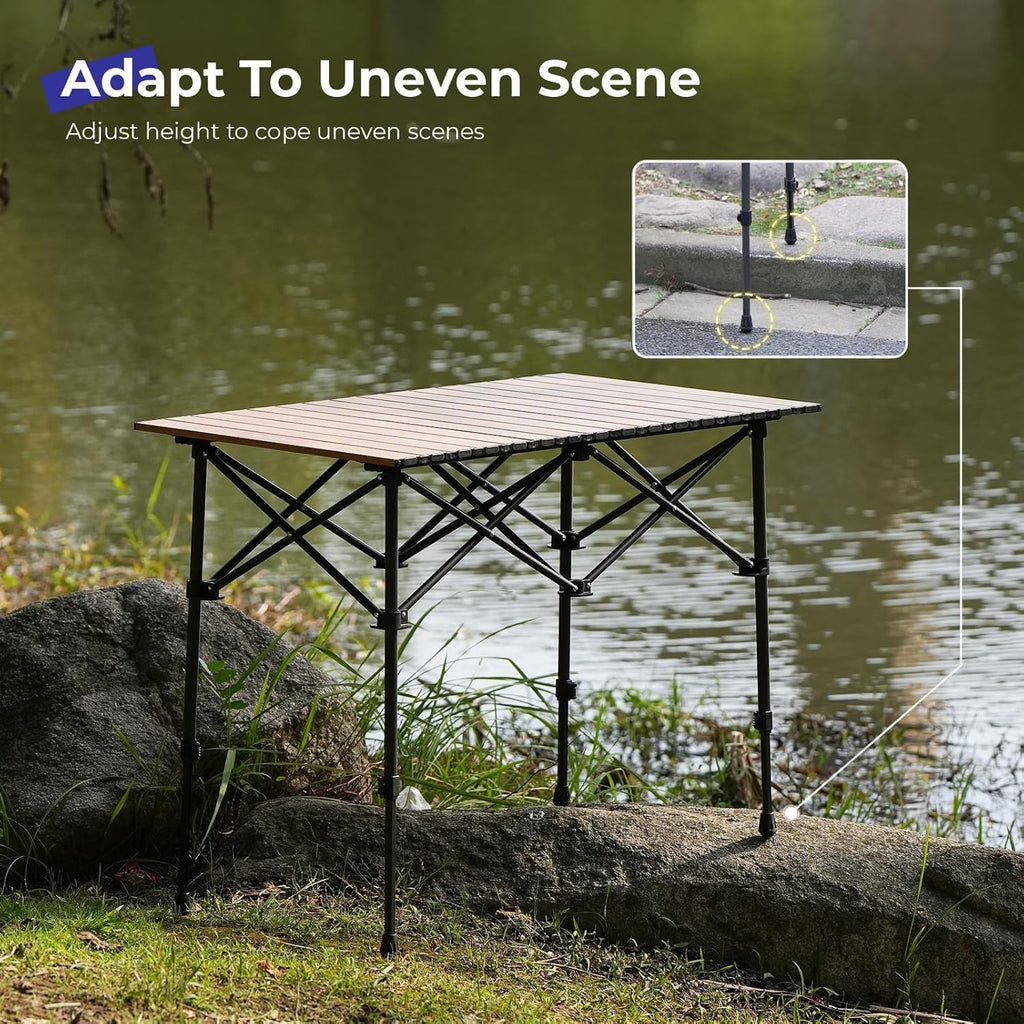 Byliable Camping Table Folding Portable Camp Aluminum Table, Wood Grain