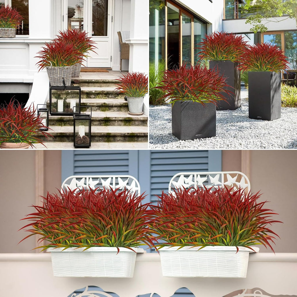 Ouddy Decor 16 Pcs Artificial Plants Outdoor Fake Fall Greenery Stems, Red
