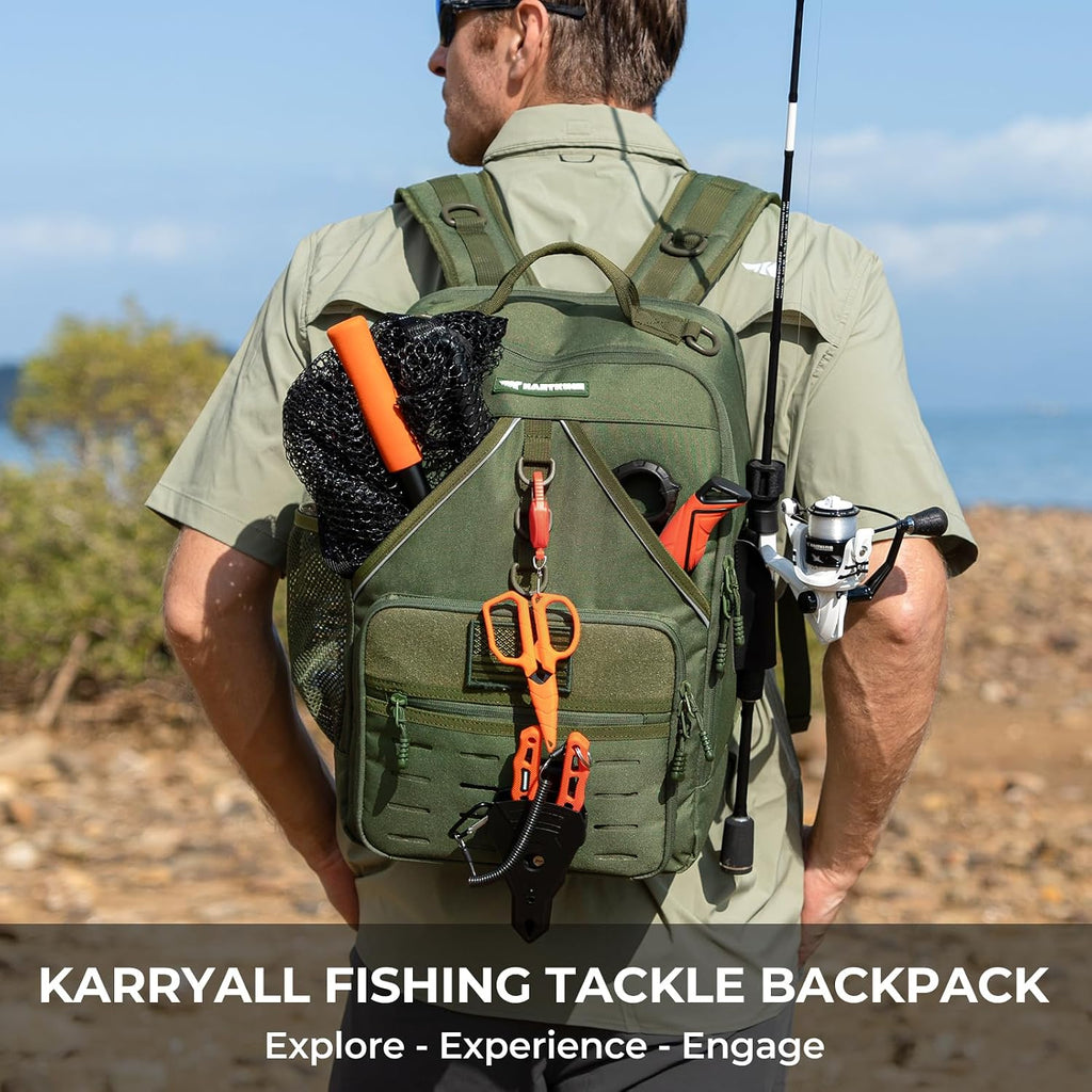 KastKing KarryAll Fishing Backpack with Rod Holder 4 Tackle Boxes, 40/26L