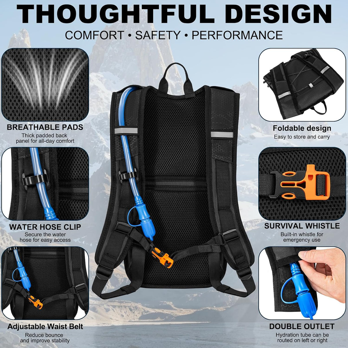 Lightweight Hydration Backpack with 2L Leak Proof Water Bladder