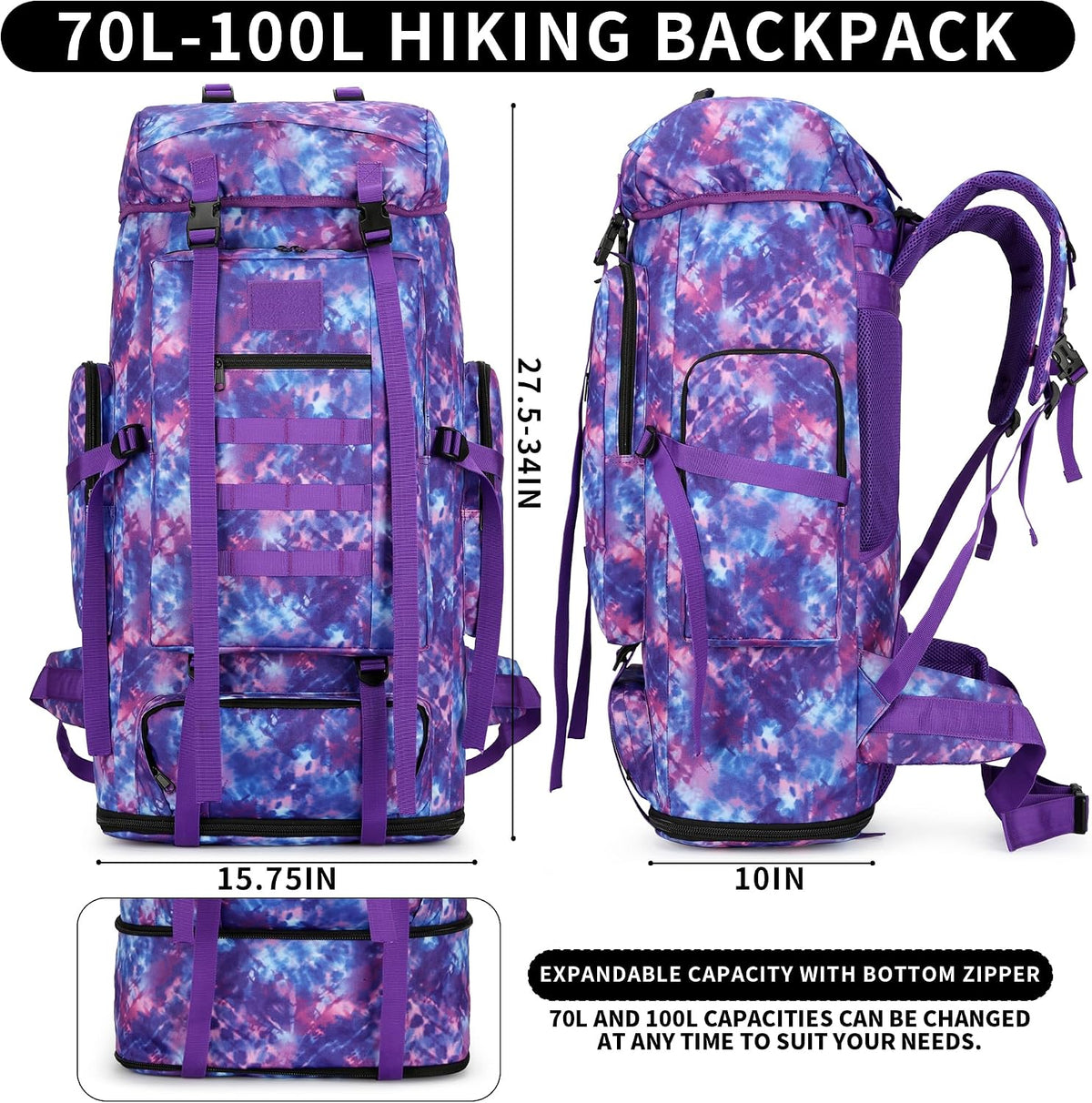 Hiking Backpack for Men 70L/100L Camping Backpack Military Rucksack Molle 3 Days Assault Pack for Climbing