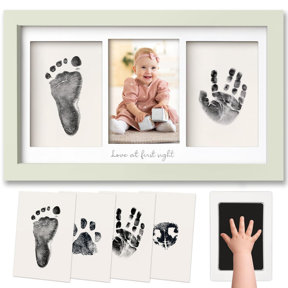 KeaBabies Inkless Hand and Footprint Kit, Boy Girl Newborn Keepsake (Sage)