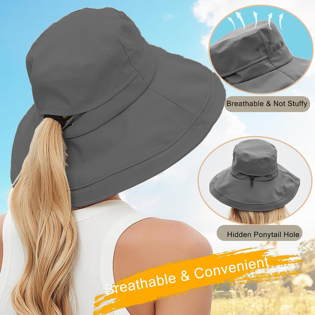 Sun Hats for Women UV Protection Wide Brim Hat with Ponytail Hole