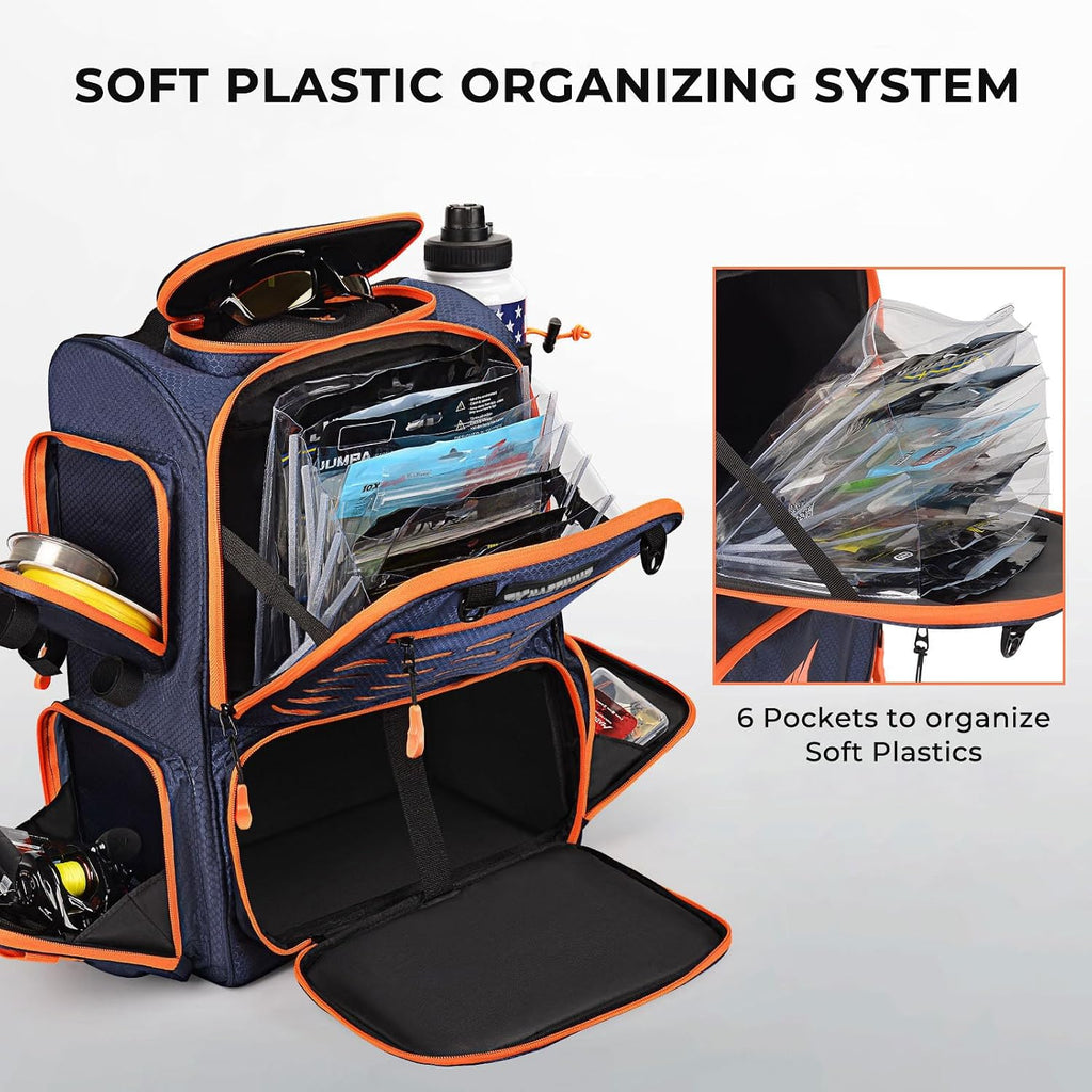 KastKing Bait Boss Fishing Backpack with Rod Holders, 4 Tackle Boxes