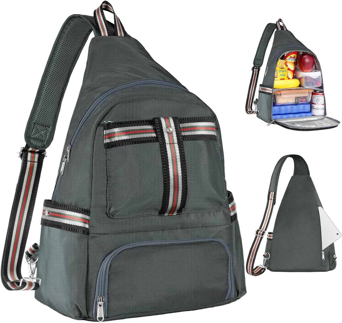 Crossbody Lunch Backpack, Double Deck Large Insulated leakproof Lunchbox