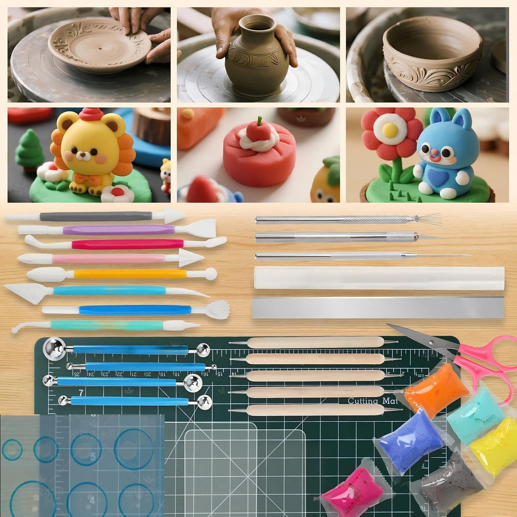 Basic Polymer Clay Tools, Clay Sculpting Tools Acrylic Roller Pin, Clear Rectangle Sheet Press Board, Double-Ended Pottery Carving Set for Beginner (26)