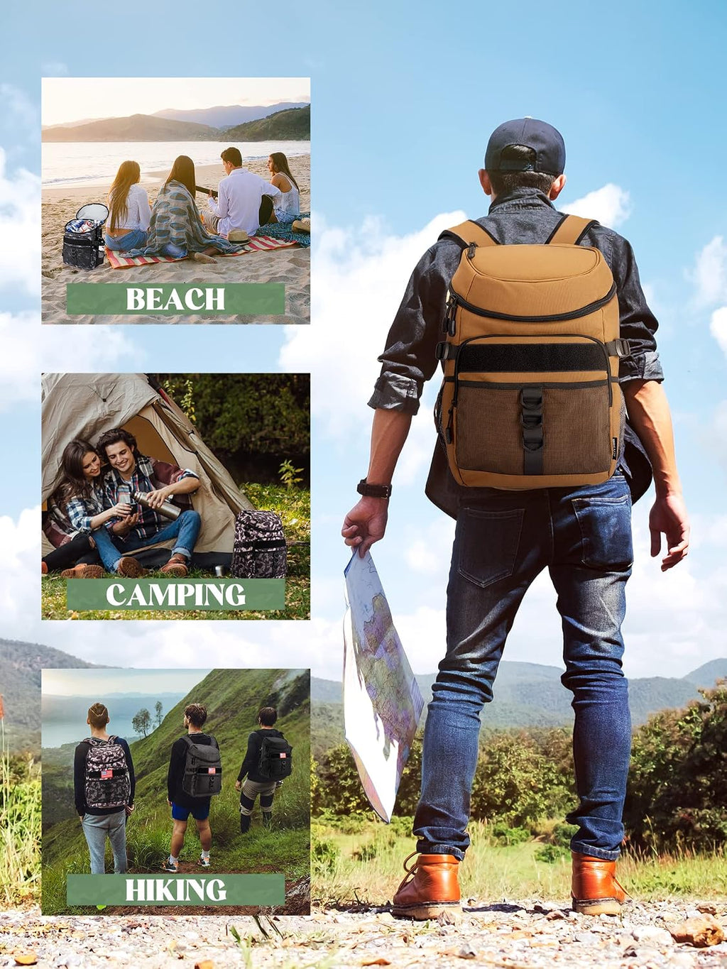 JOYHILL Backpack Cooler, Cooler Backpack 36 Cans/25 L Tactical Insulated Soft Cooler Bag Large Capacity Leakproof Cooler for Men Women, Travel Backpack for Camping Hiking Picnic Beach