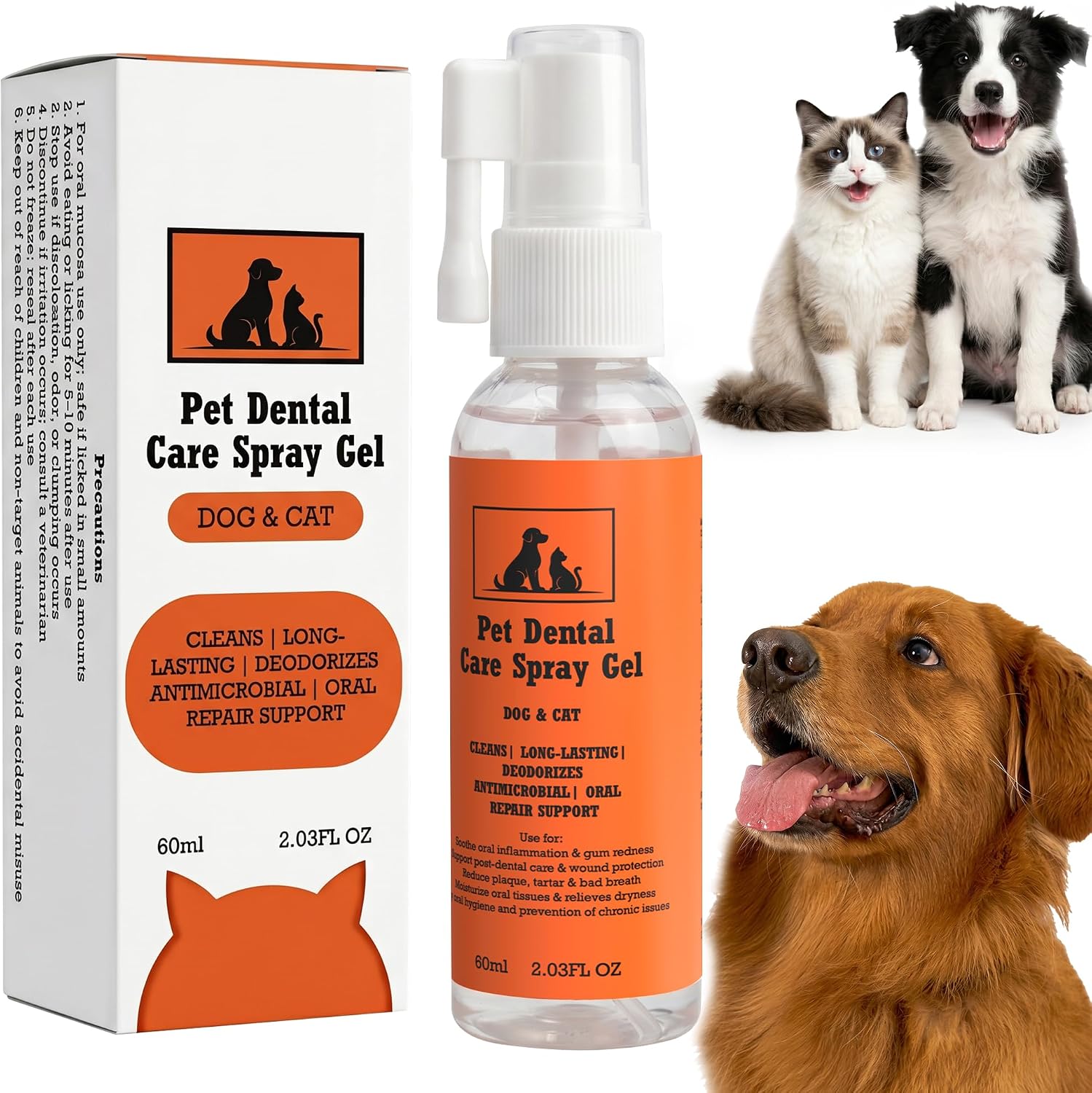 Pet Dental Spray Gel for Dogs & Cats, No Brushing Pet Oral Care Spray, Self-Adhering Gel Film for Teeth Cleaning, Breath Freshener & Plaque Tartar Control, Gum Health Support