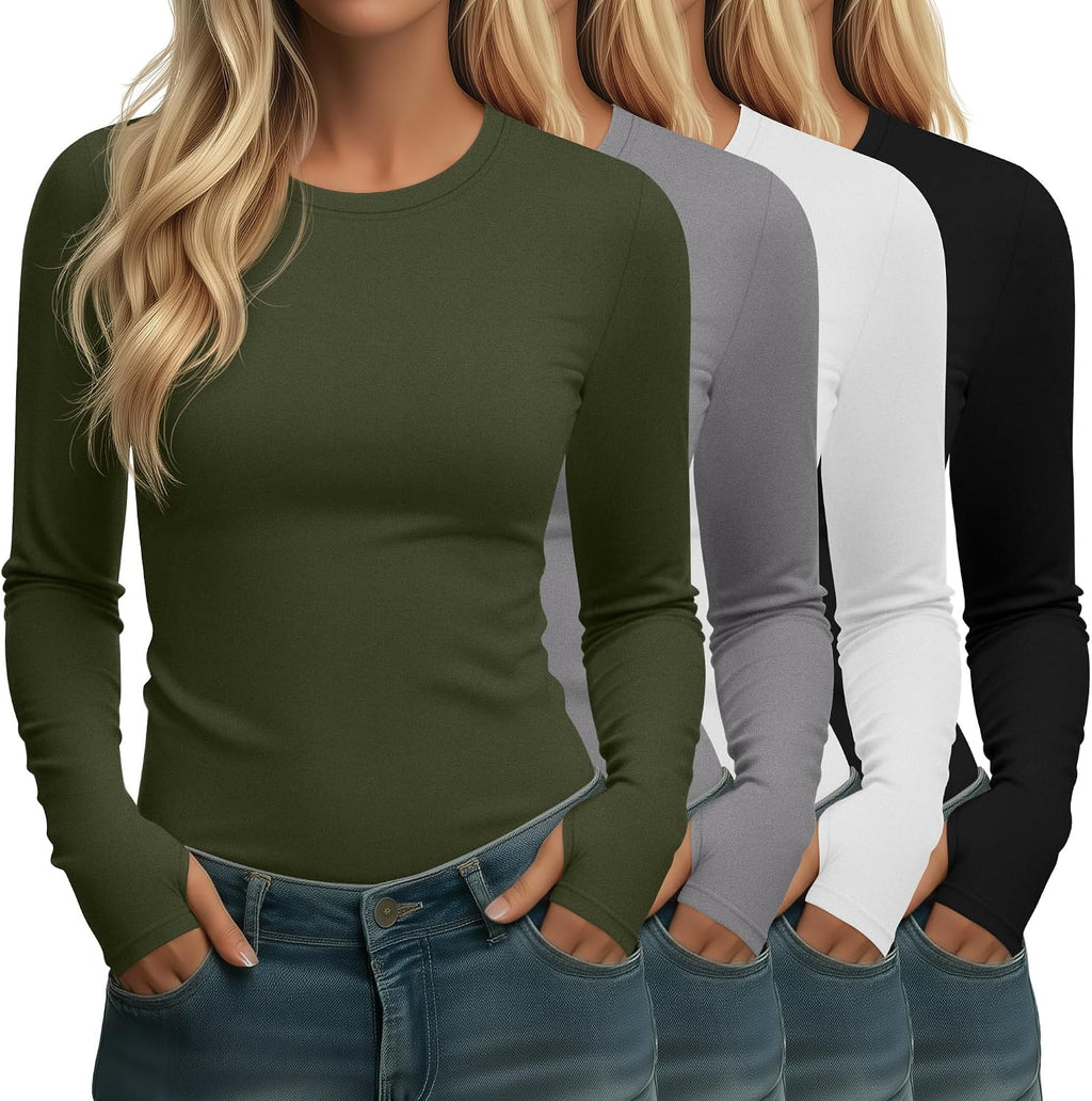 Neer 4 Pack Women's Thermal Fleece Lined Shirts Warm Base Layer