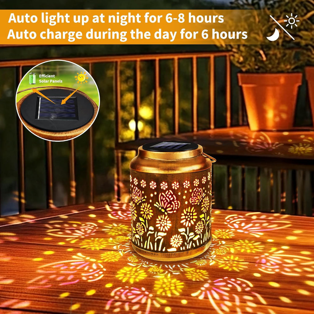 Brizled Butterfly Solar Lantern Lights with Colorful Projection, Christmas Birthday Gifts for Women Mom Grandma, Multicolor Hanging Lights Outdoor Waterproof, Solar Lantern Lights for Garden Patio