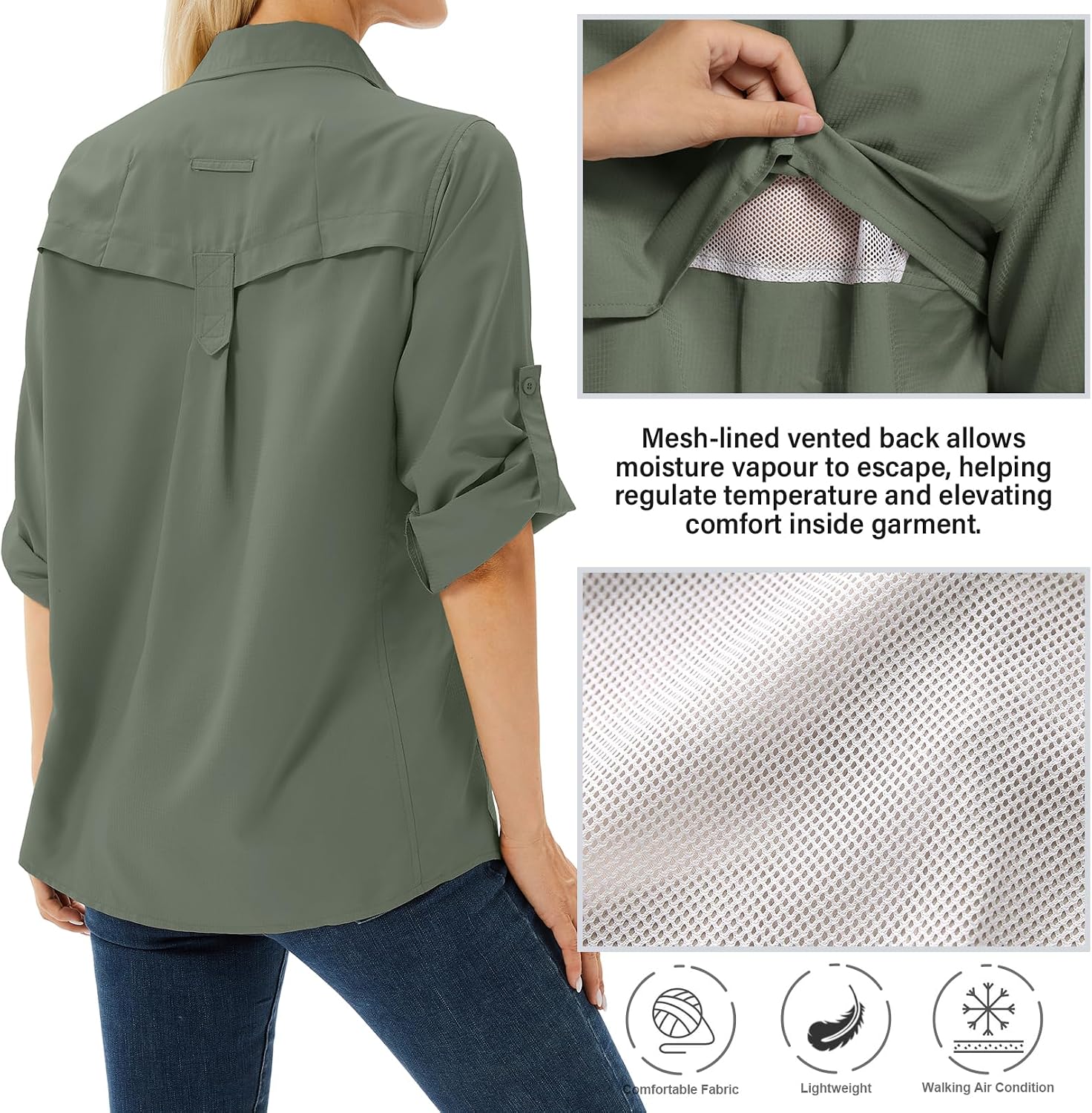 Women's UPF 50 Long Sleeve Sun Protection Safari Fish Hiking Shirts