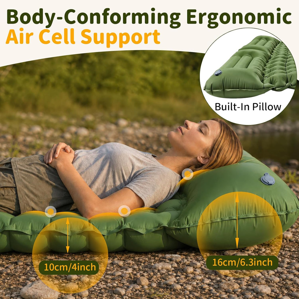 BELEEV Sleeping Pad for Camping with Pillow and Built-in Foot Pump, Double
