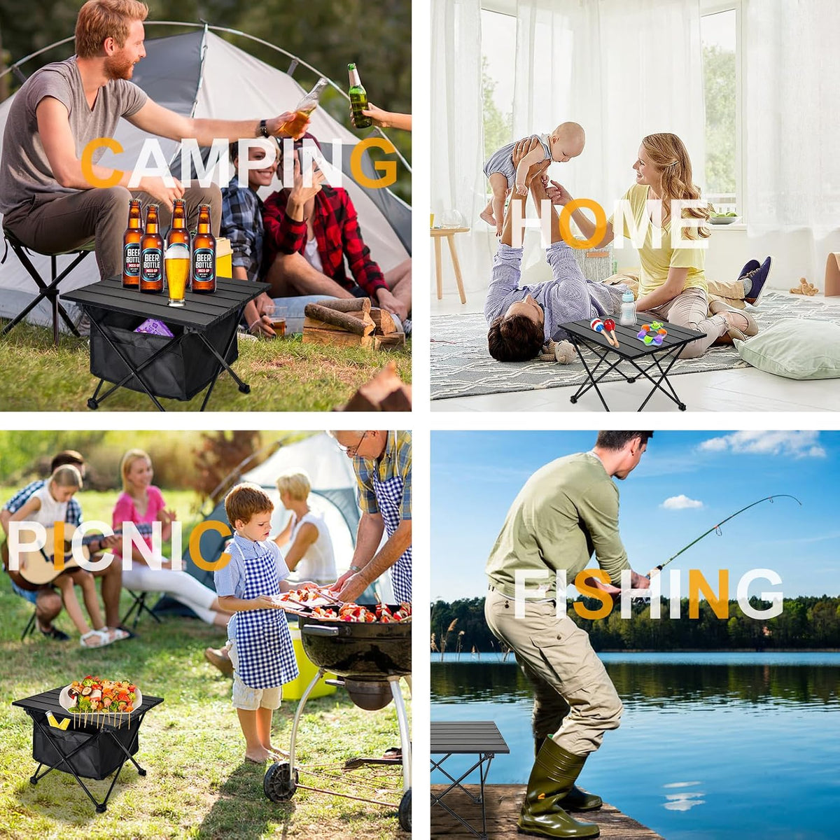 Foldable Camping Side Table, Ultralight Small Beach Aluminum, Portable Outdoor Table with Carry Bag and Storage for Picnic, Grill, Hiking, Fishing, Sand, Camping, Black