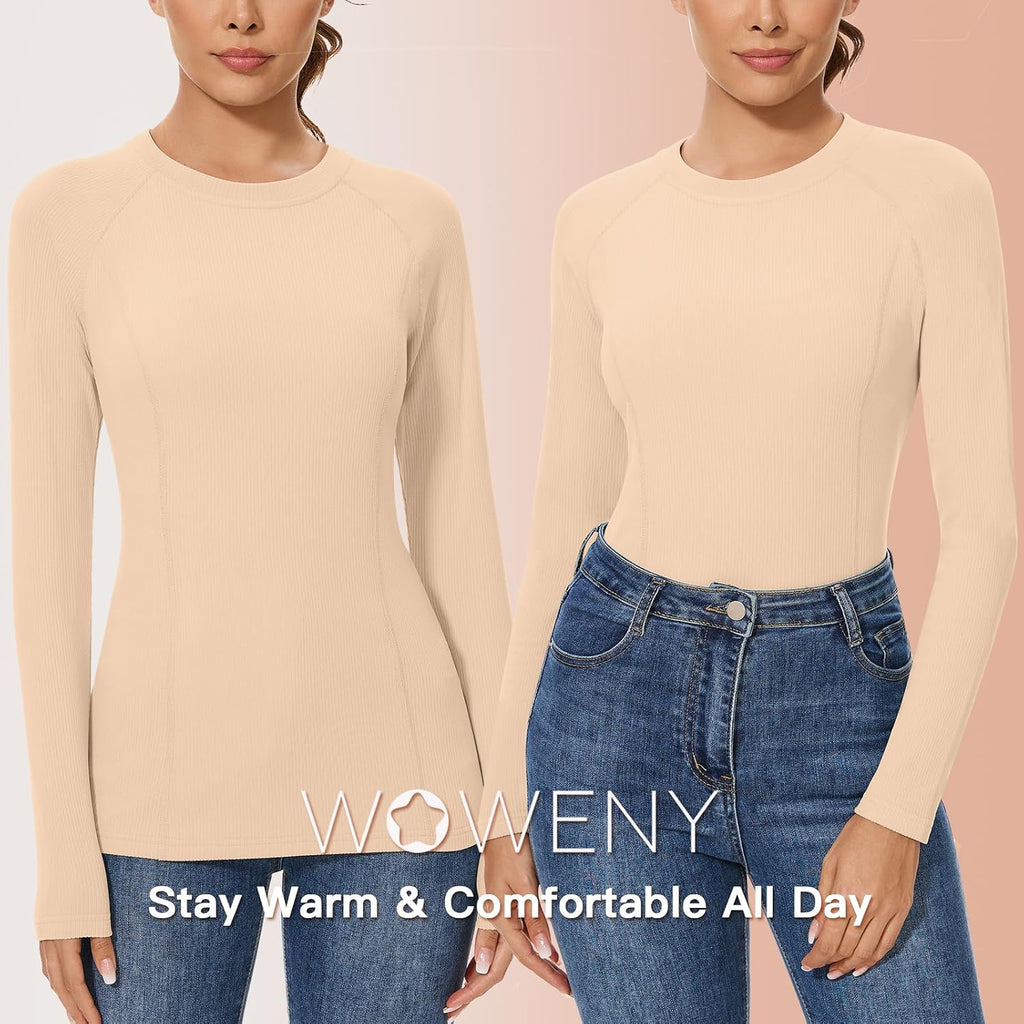 WOWENY Thermal Shirts for Women Fleece Long Sleeve Base Layer Top Winter