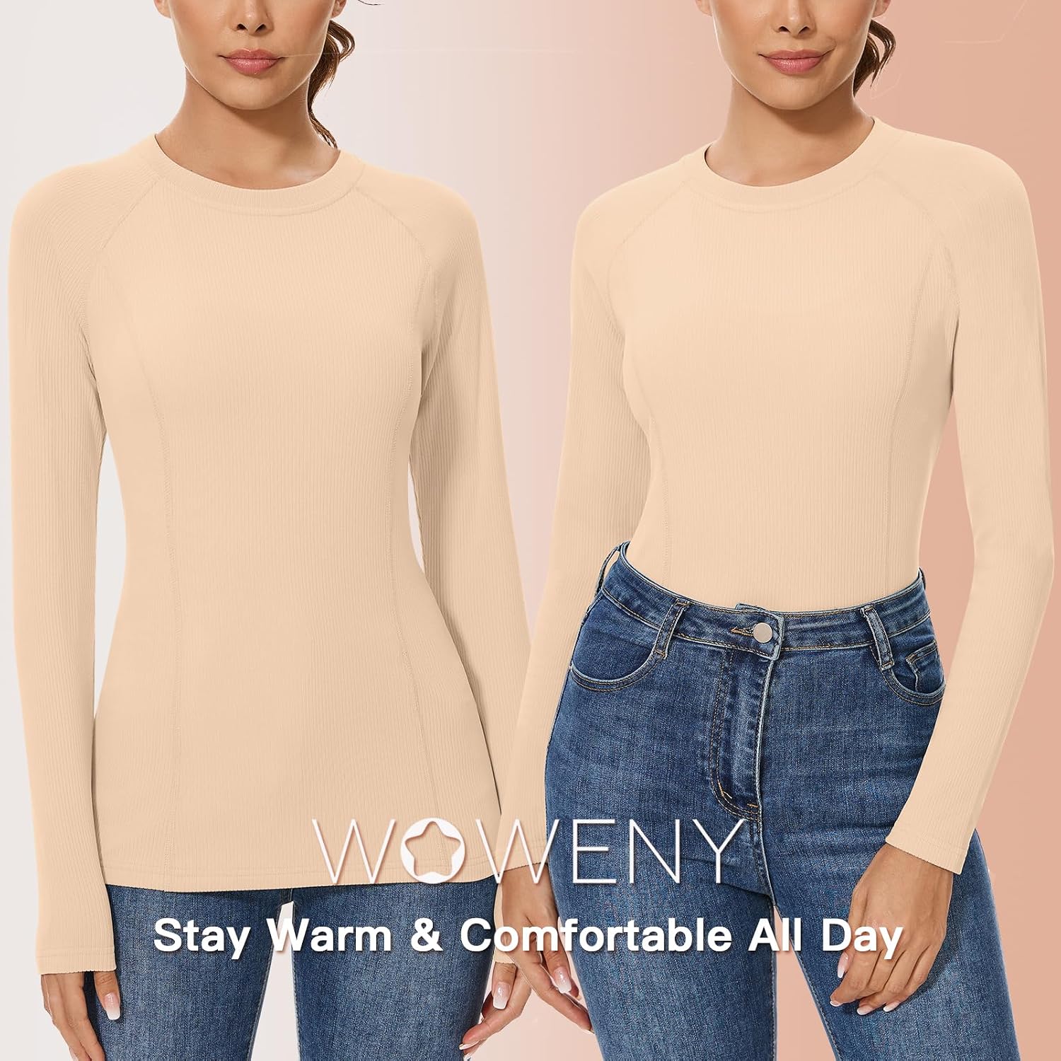 WOWENY Thermal Shirts for Women Fleece Long Sleeve Base Layer Top Winter