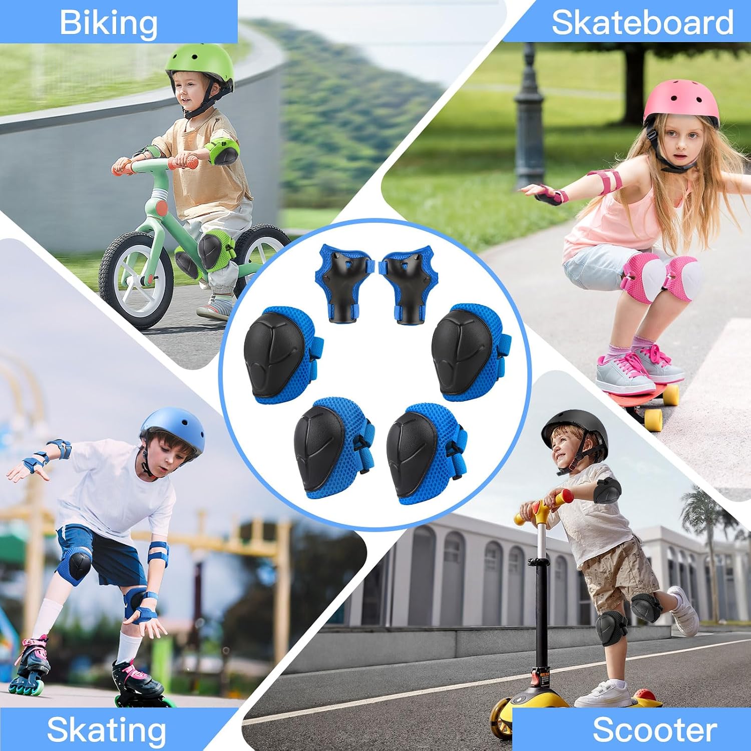 WayEee 6PCS Kids Protective Gear Set Knee Pads Elbow Pads Wrist Guards/3-14