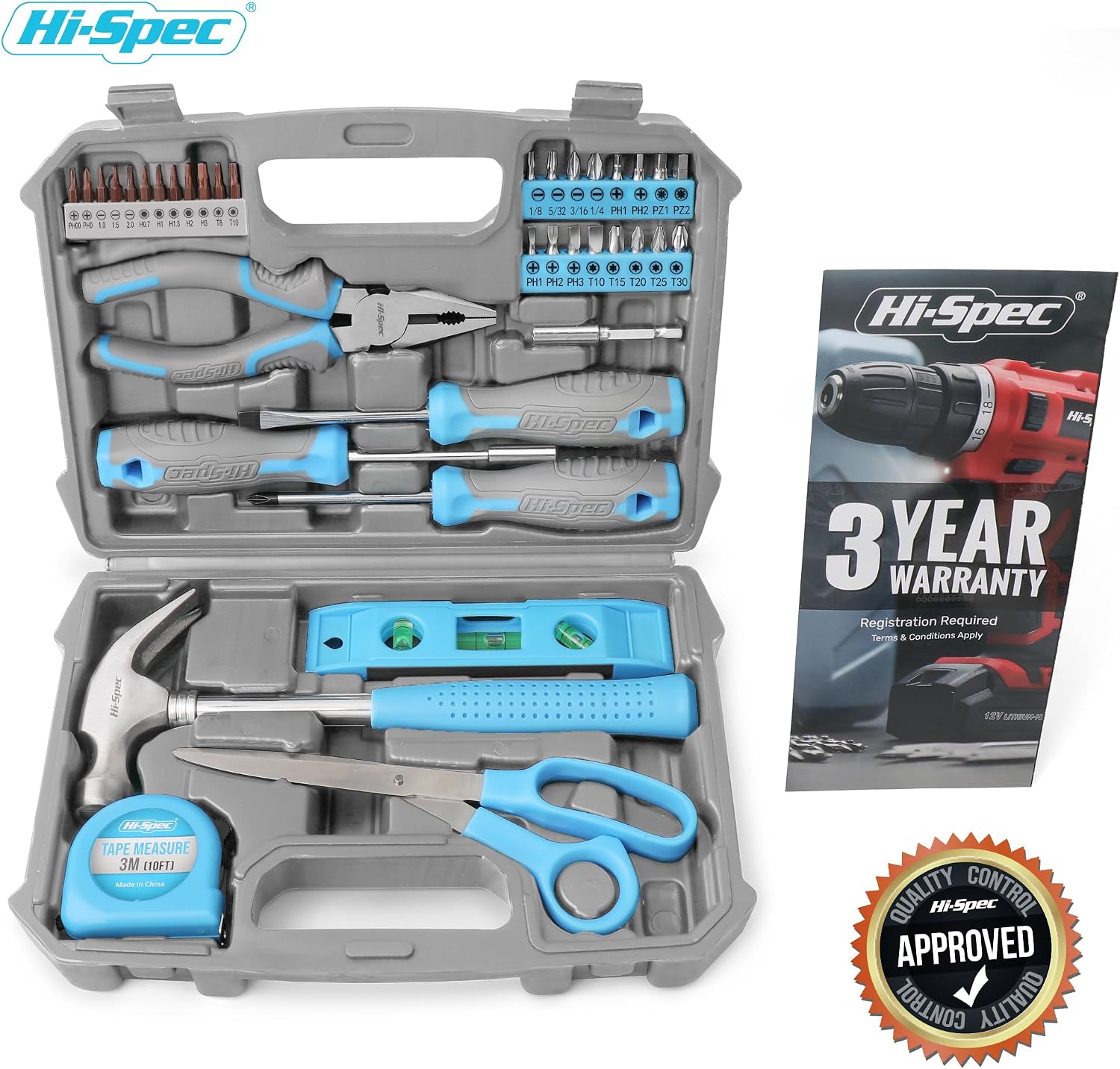 Hi-Spec Household Starter Tool Set with Carry Toolbox for Dorms, Blue