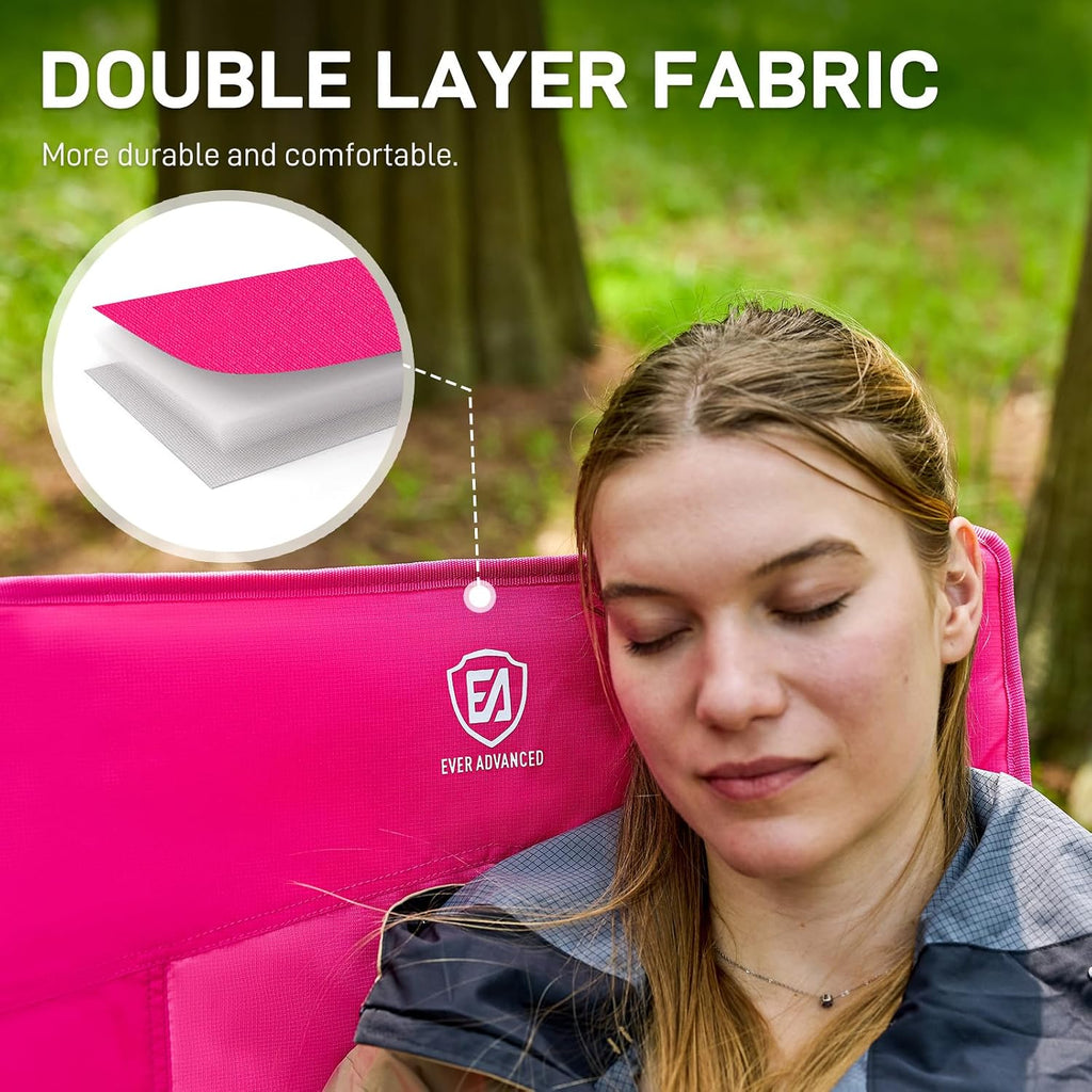 EVER ADVANCED Reclining Camping Chairs for Adult Supports 350lbs Pink