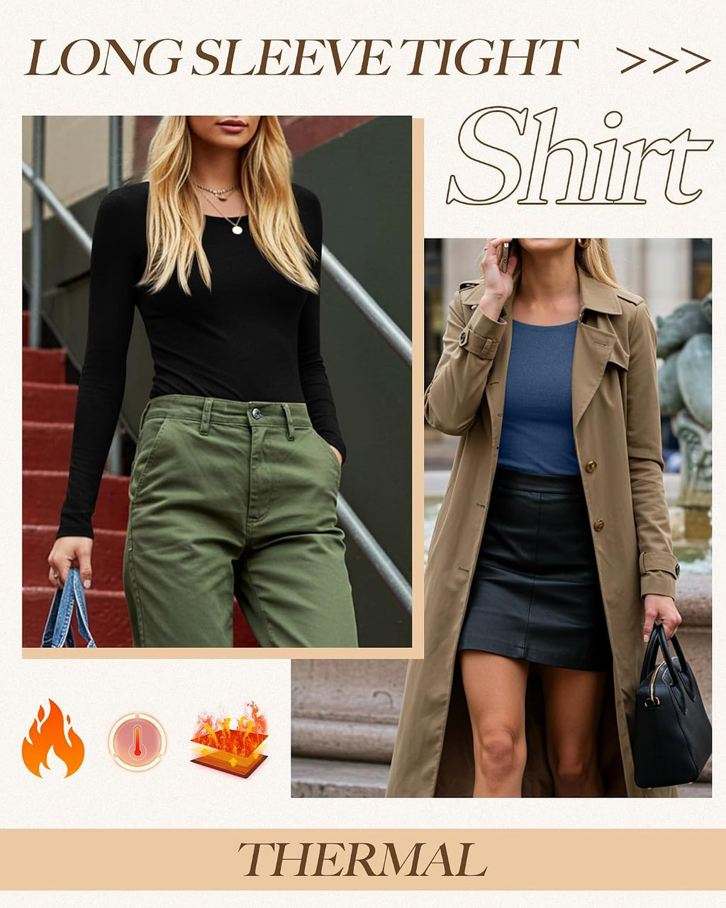 Neer 3 Pack Womens Thermal Shirts Crew Neck Fleece Lined Tops