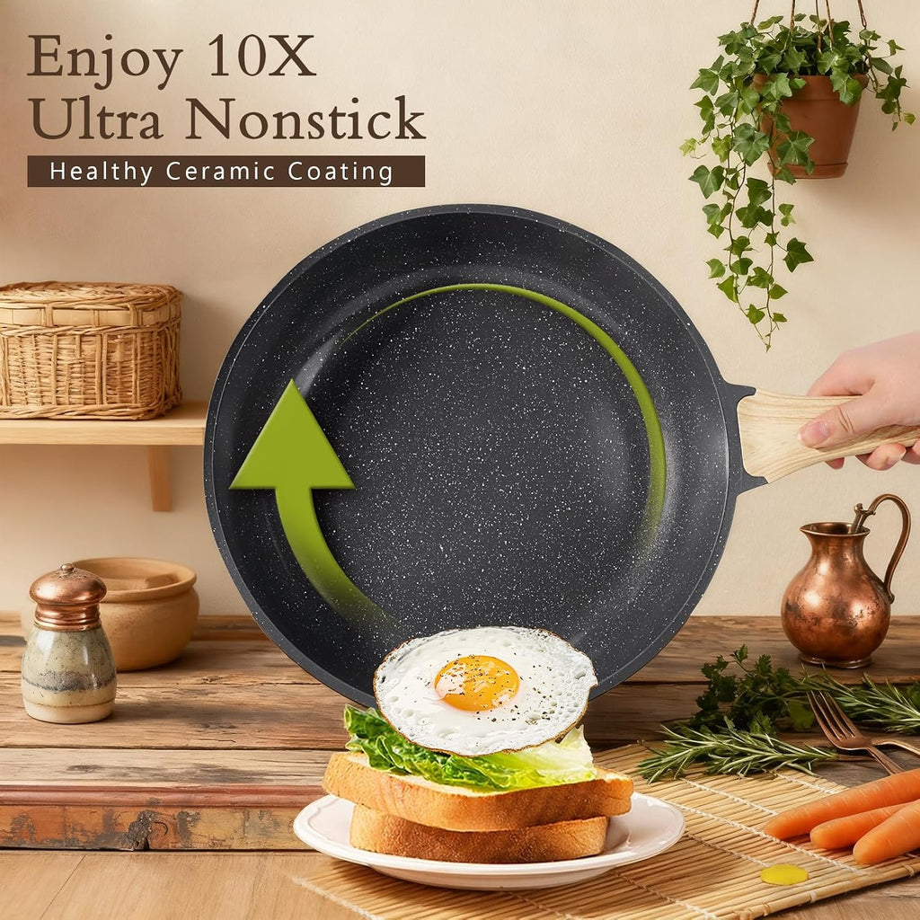 GiPP Ceramic Pots and Pans Set Non Stick - 17 Pcs Nonstick Cookware Set, Non-toxic Healthy Kitchen Cooking Set w/Frying Pans Set, Dishwasher Safe, PFAS PTFE PFOA PFOS Free, Dark Gray