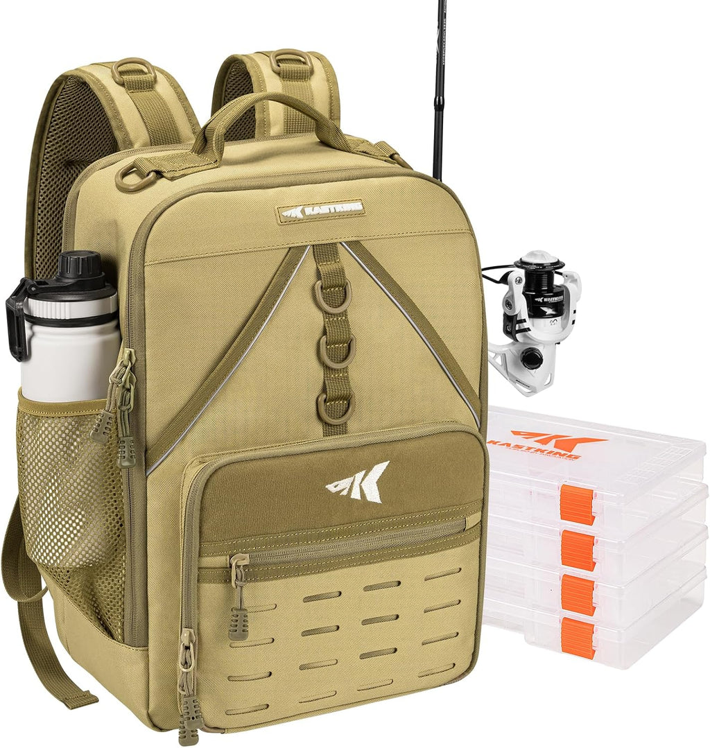 KastKing KarryAll Fishing Backpack with Rod Holder 4 Tackle Boxes, 40/26L