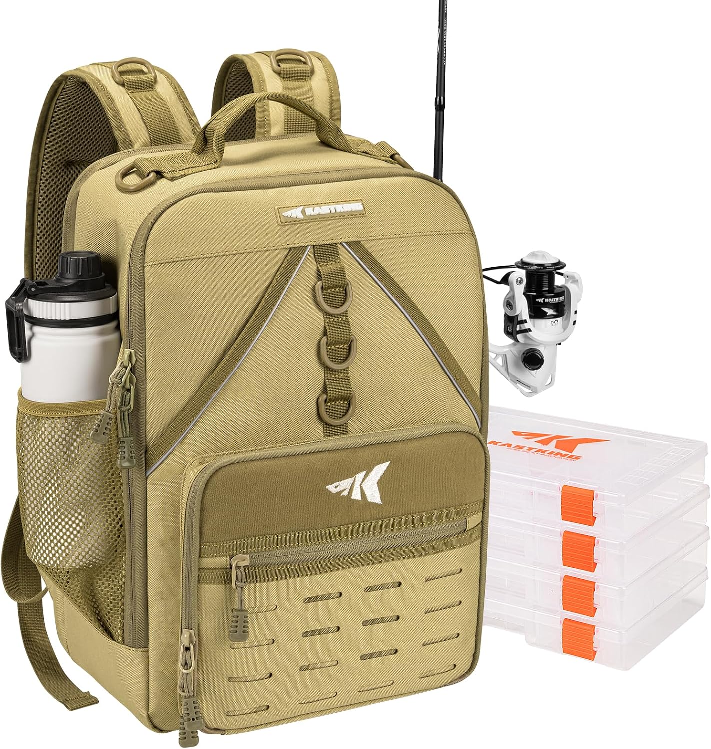KastKing KarryAll Fishing Backpack with Rod Holder 4 Tackle Boxes, 40/26L