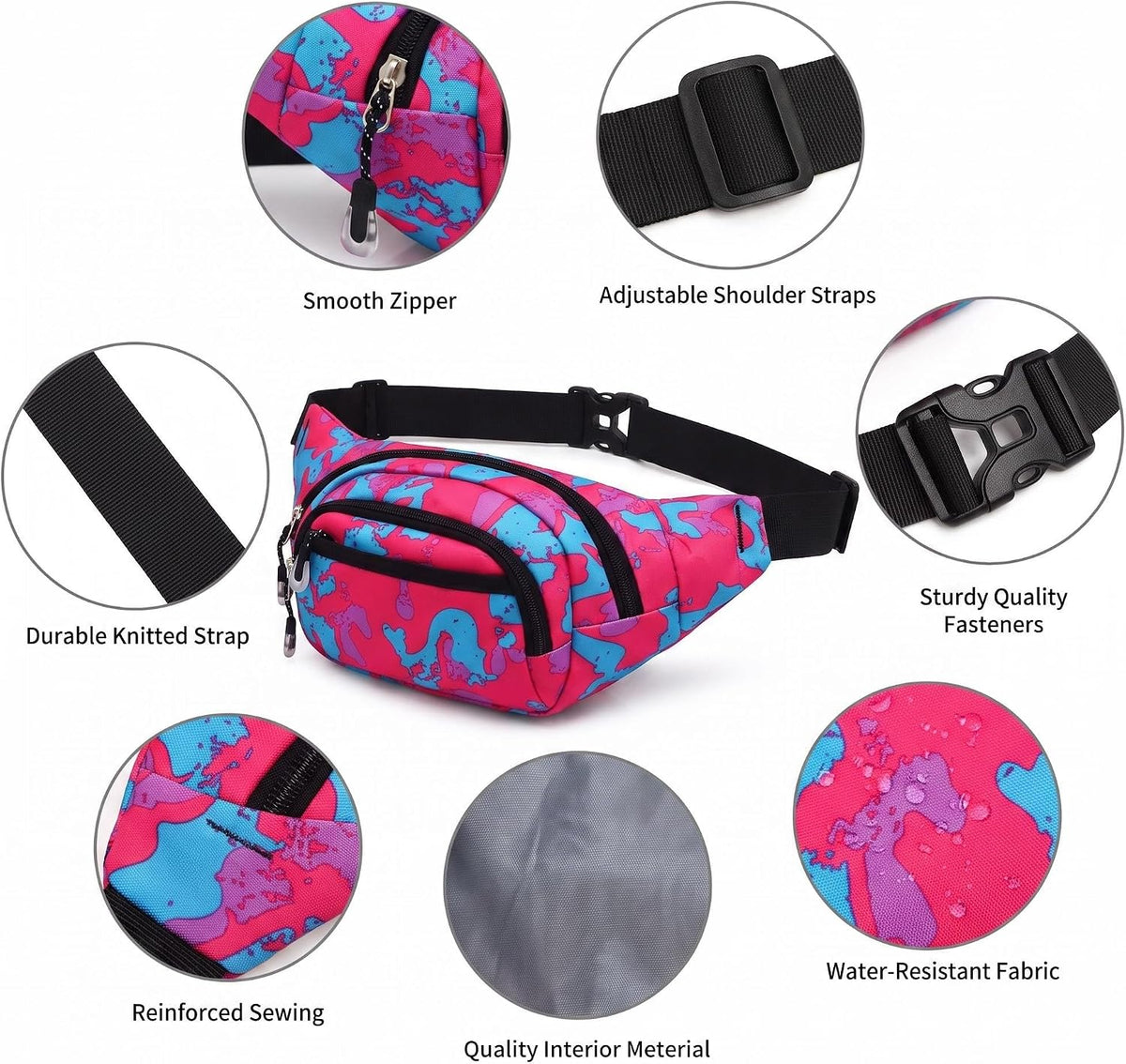 Large Fanny Pack for Women Men NSYOOMH, Crossbody Waist Bag 5-Zipper Pocket