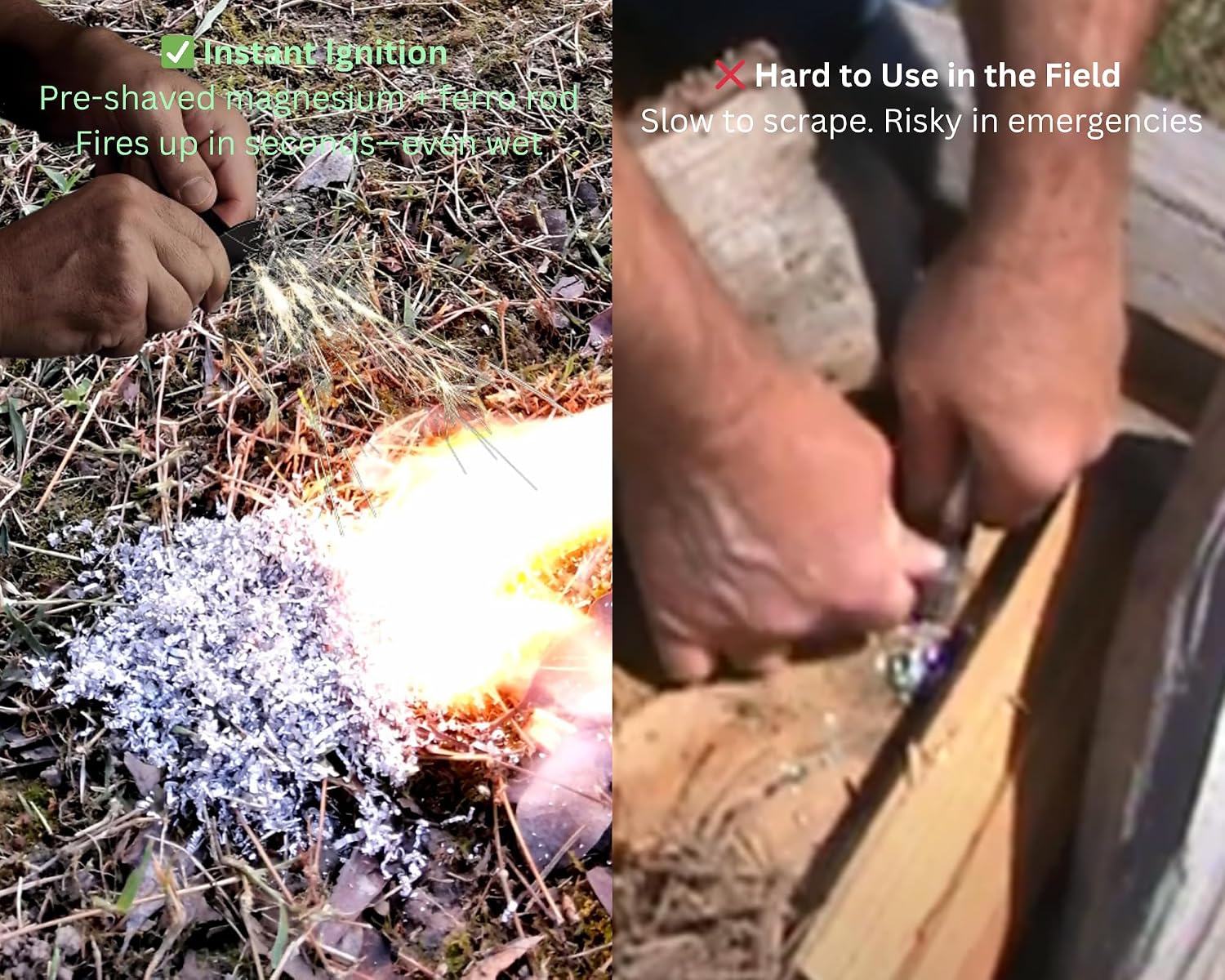 eGreen Magnesium Fire Starter: Waterproof Matches, Ferro Rod & Rope Options