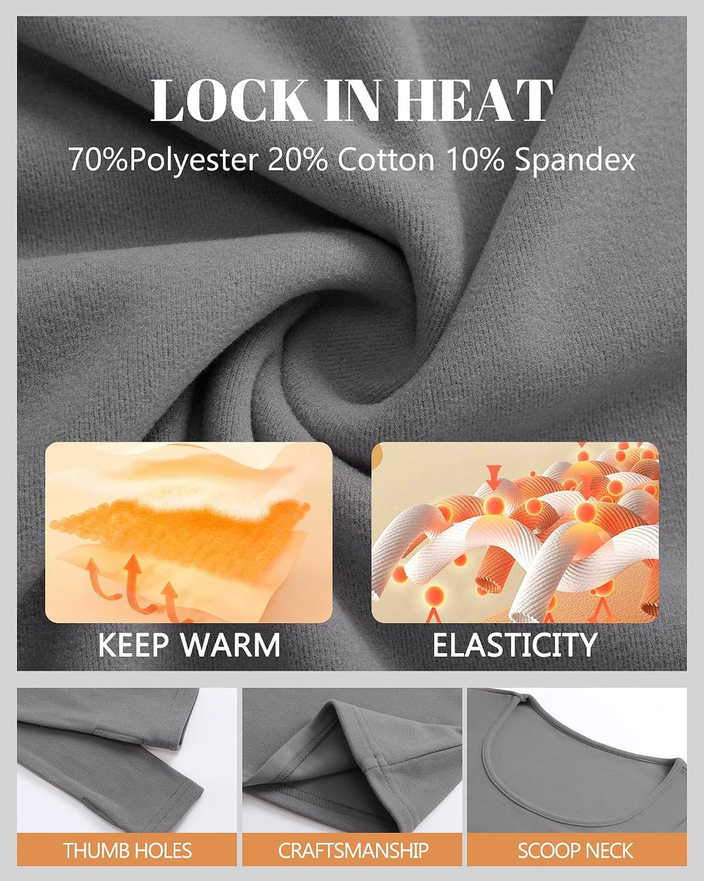 Riyiper 3 Pack Women's Thermal Long Sleeve Shirts Scoop Neck Top